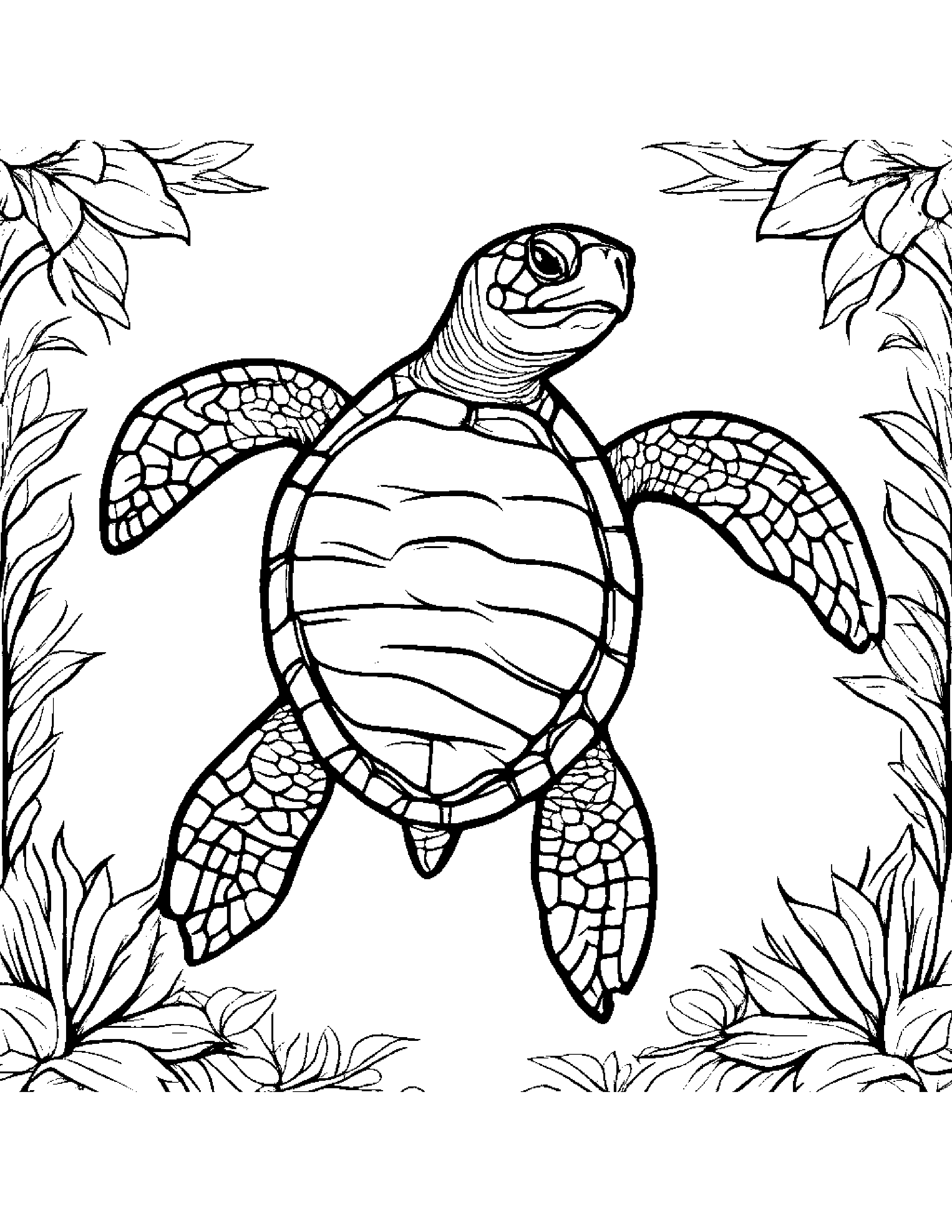 Sea Turtle With A Soft Scarf Coloring Page (Free Printable PDF)