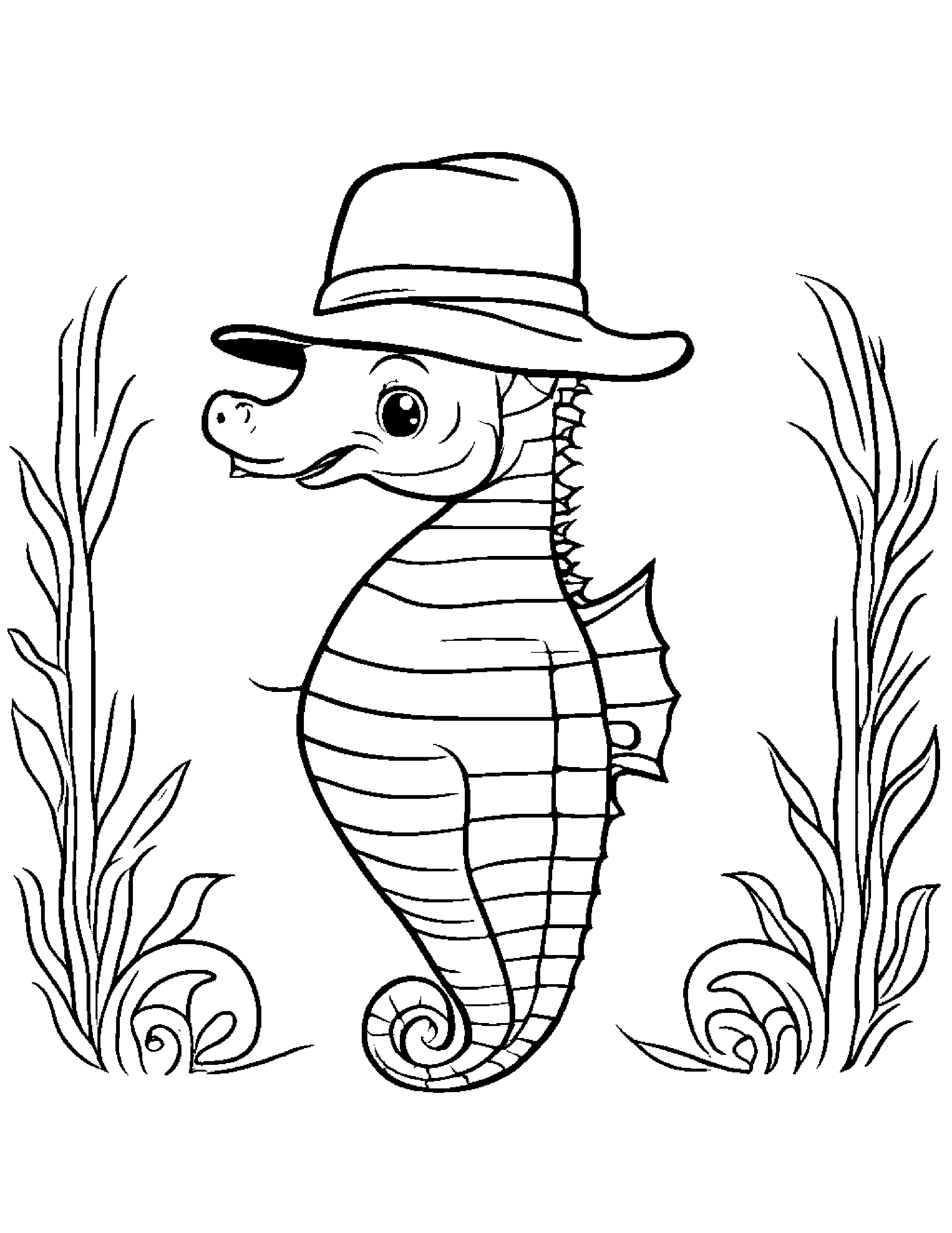 Seahorse With A Cute Hat #2 Coloring Page (Free Printable PDF)
