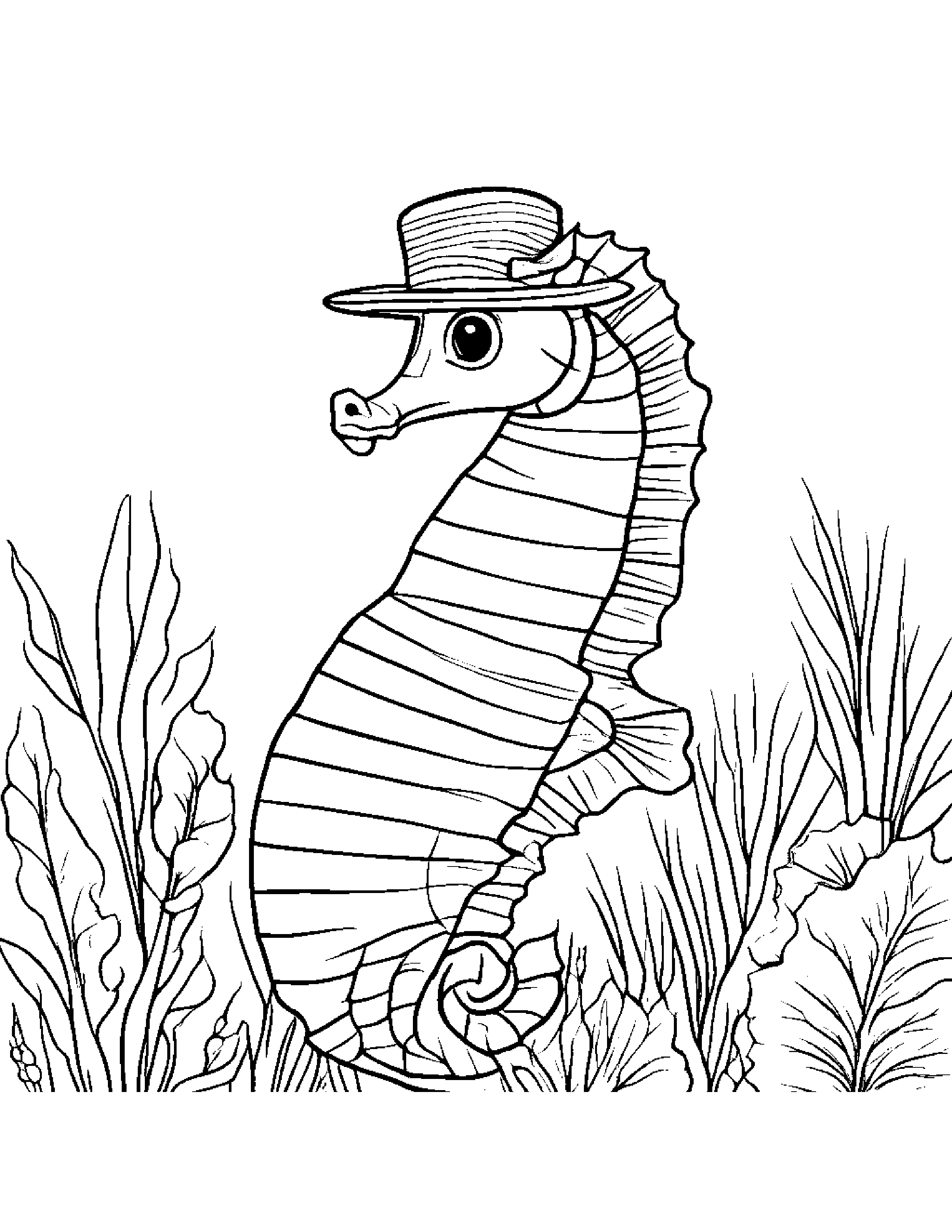 Seahorse With A Cute Hat #3 Coloring Page (Free Printable PDF)