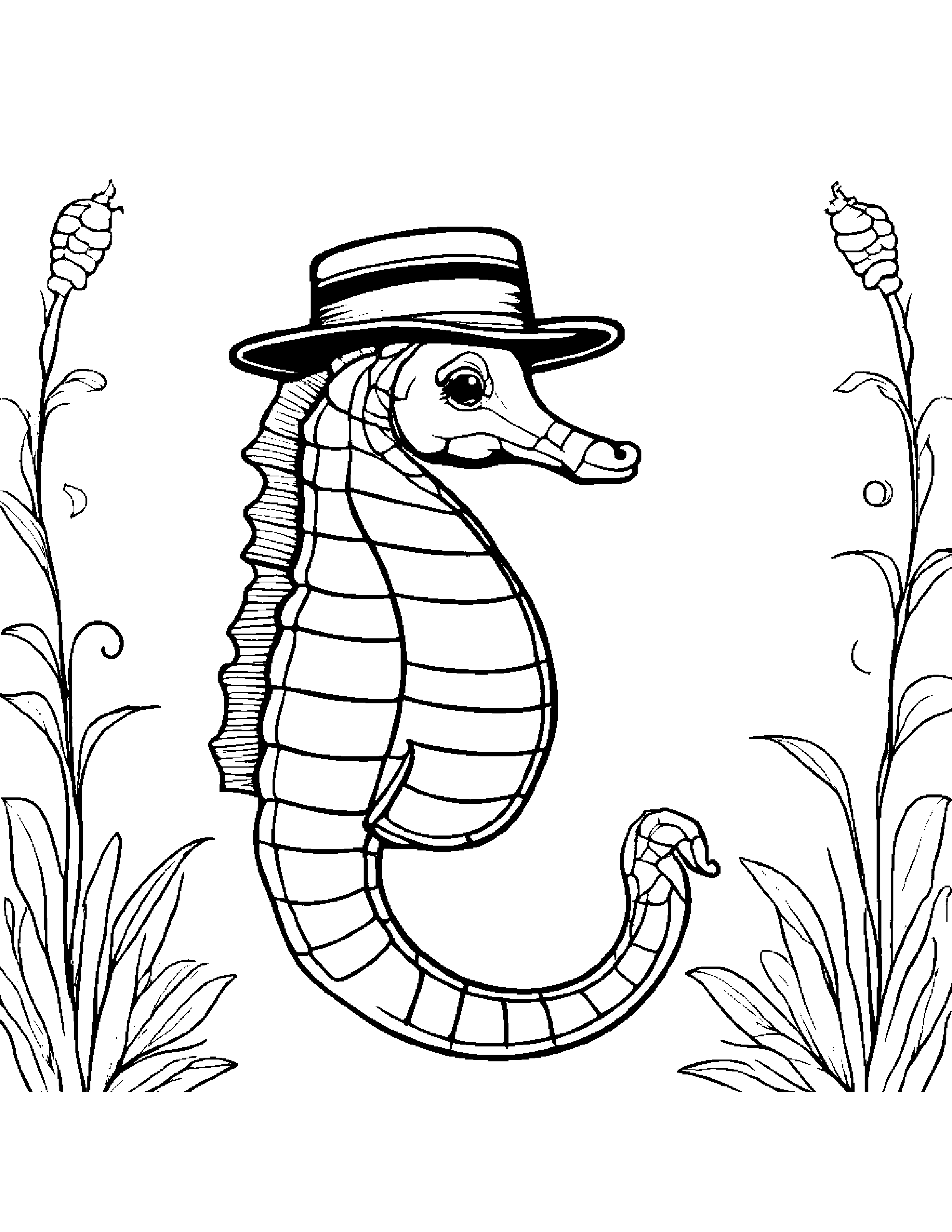 Seahorse With A Cute Hat Coloring Page (Free Printable PDF)