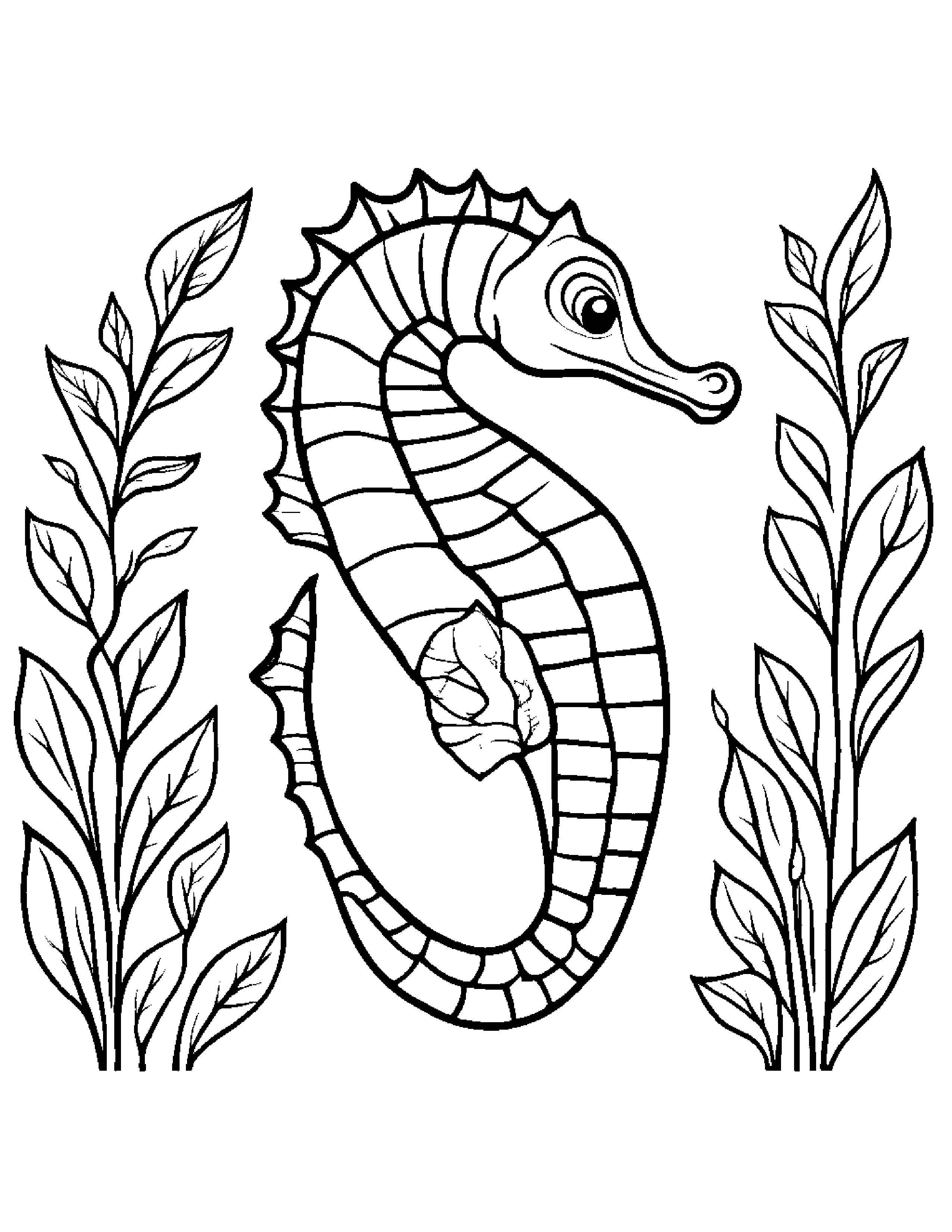 Seahorse With A Leaf Sprig #2 Coloring Page (Free Printable PDF)