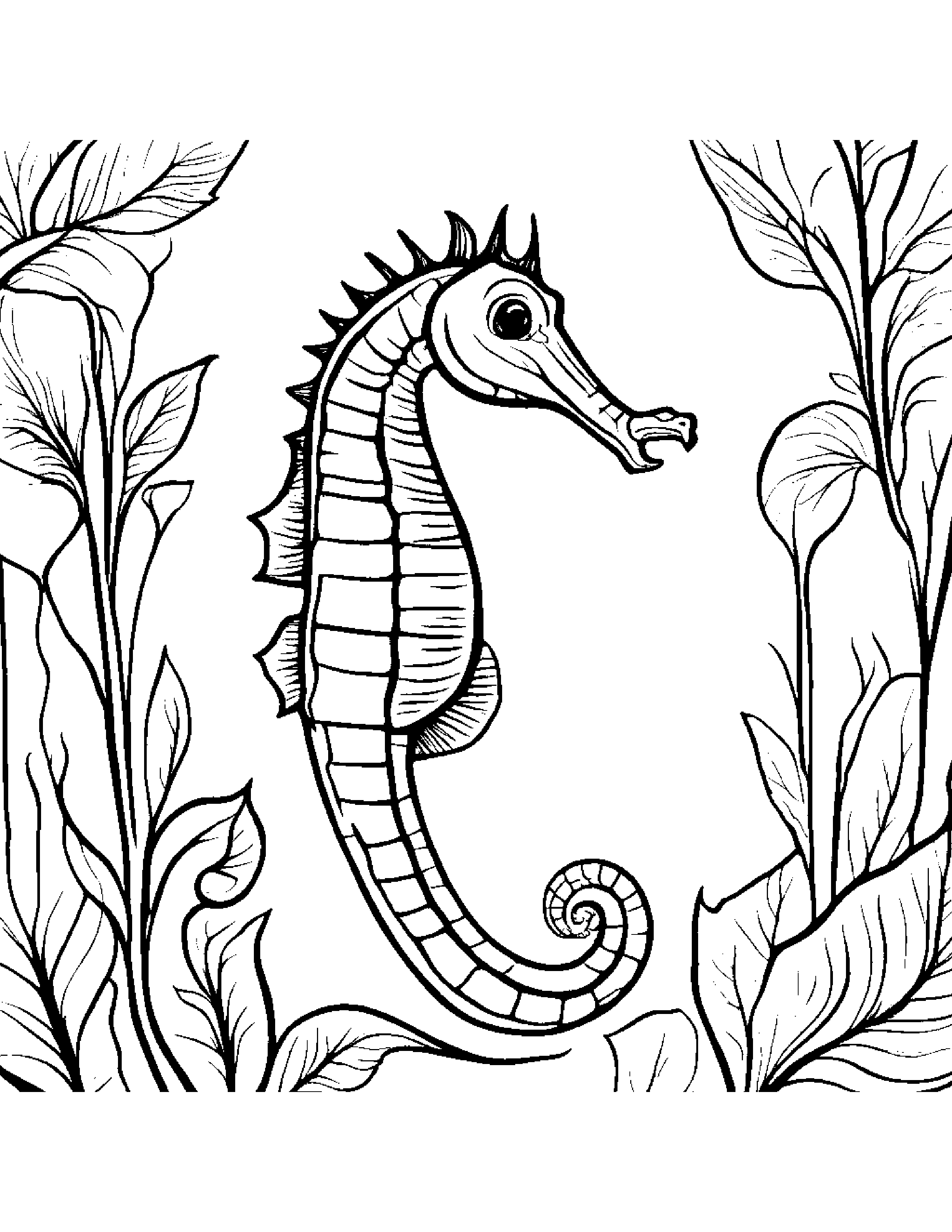Seahorse With A Leaf Sprig #3 Coloring Page (Free Printable PDF)