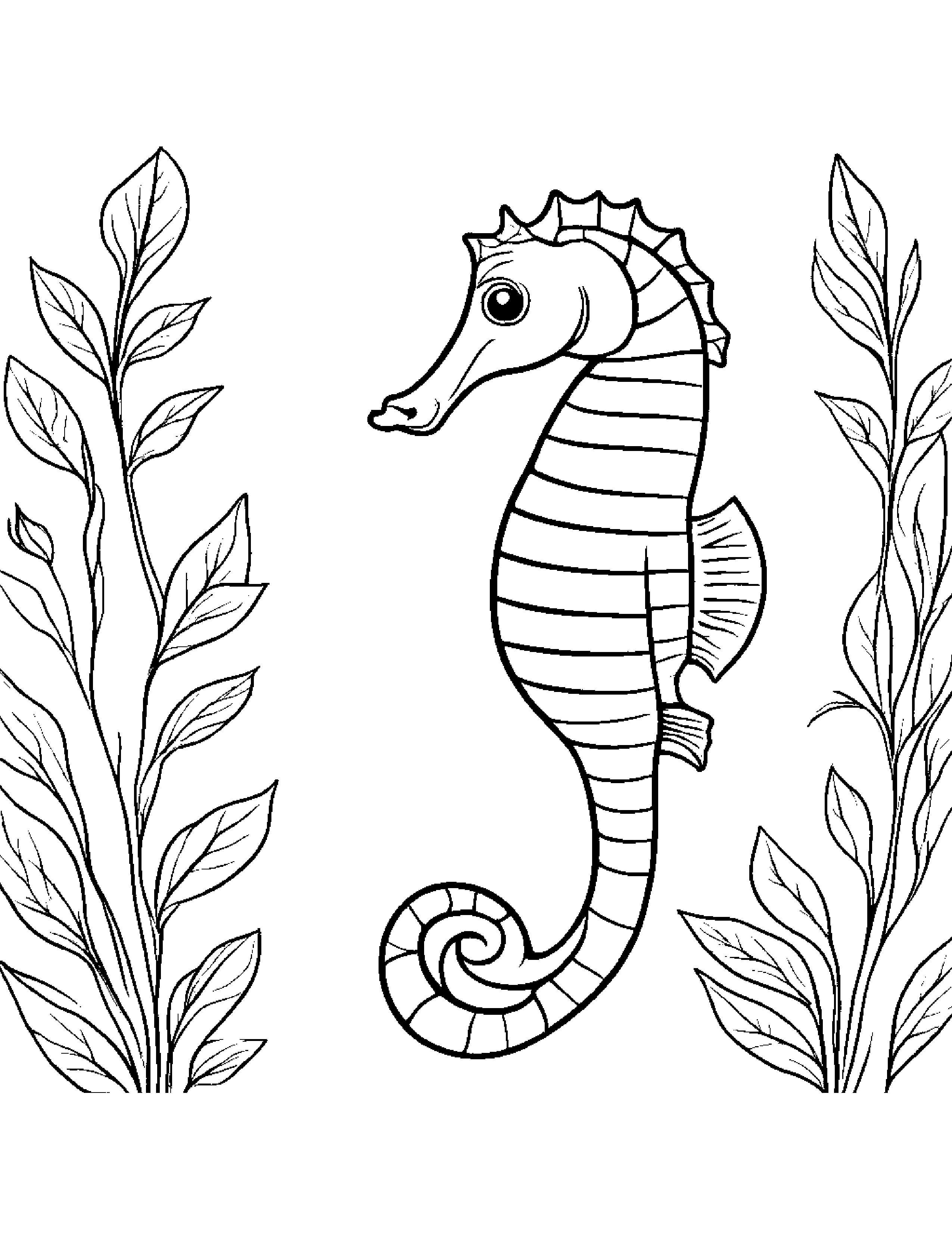 Seahorse With A Leaf Sprig #5 Coloring Page (Free Printable PDF)