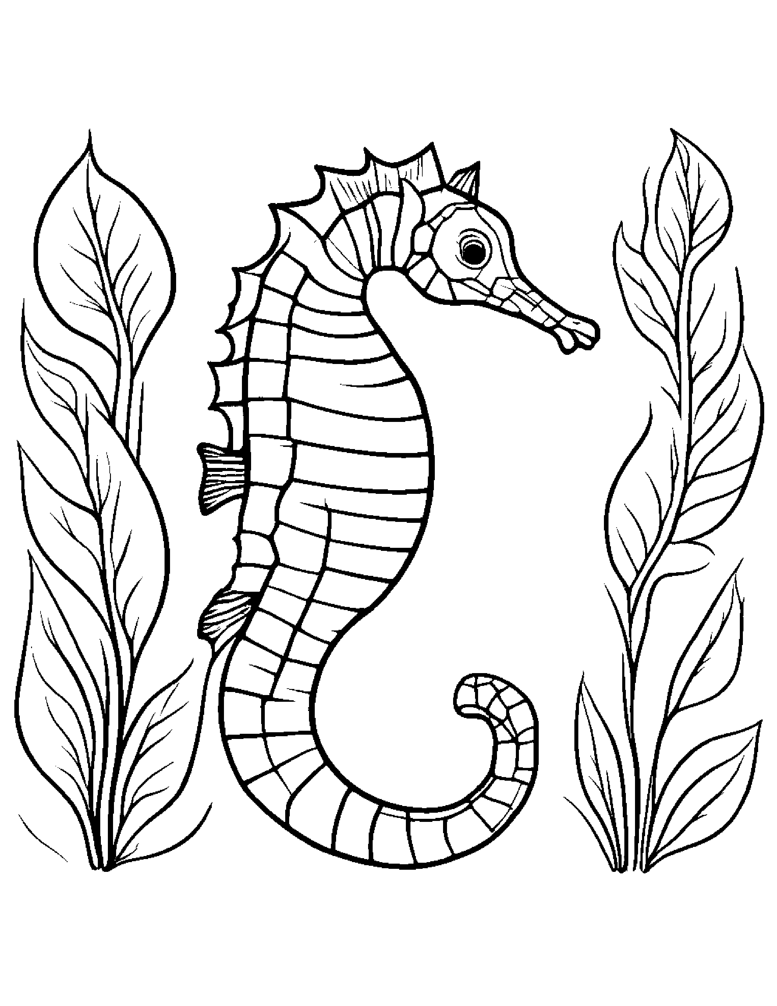 Seahorse With A Leaf Sprig Coloring Page (Free Printable PDF)