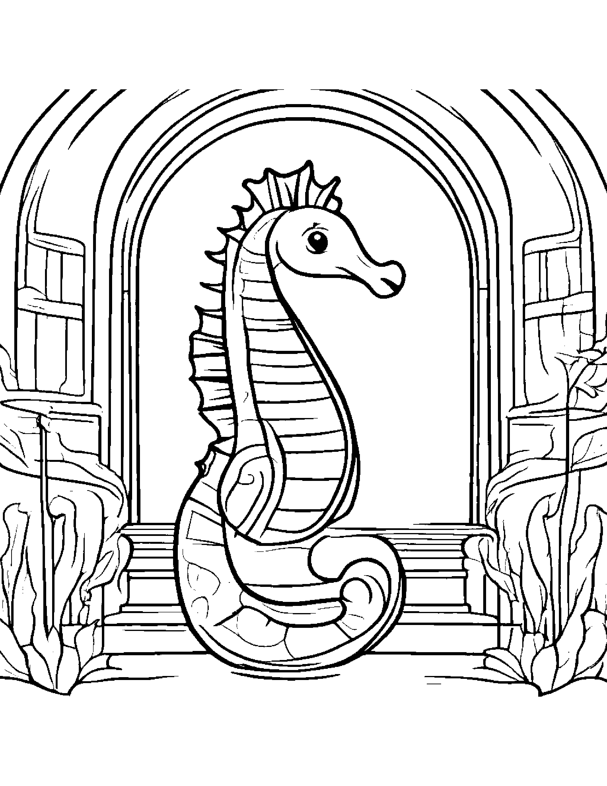 Seahorse With A Little Heart On A Music Stage #2 Coloring Page (Free Printable PDF)