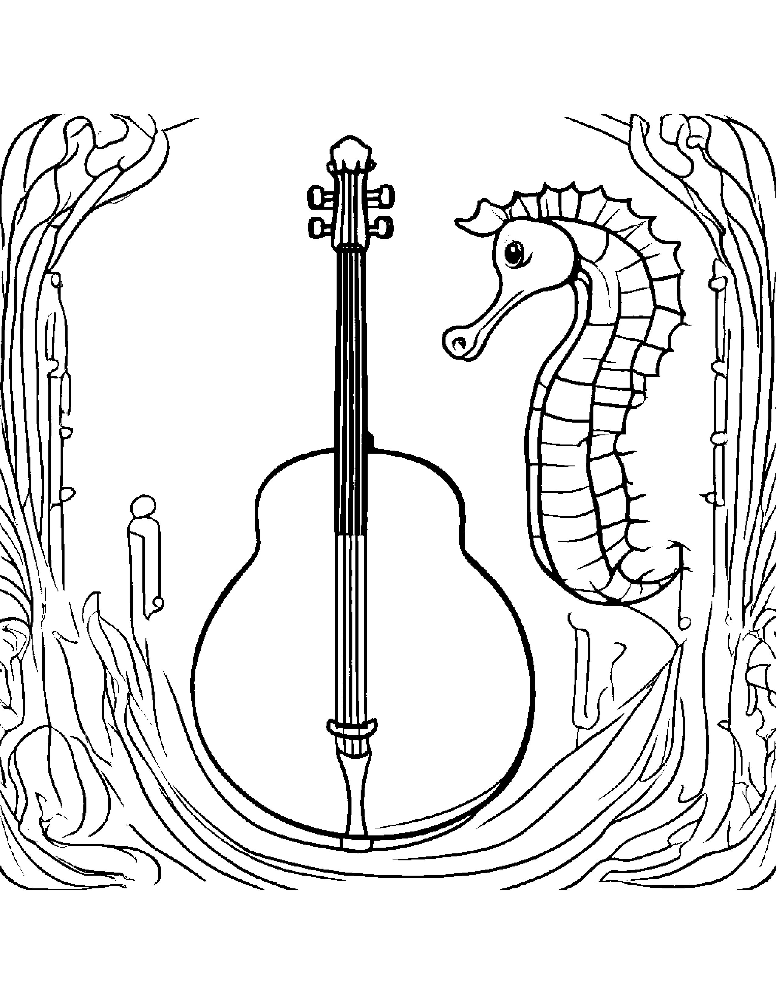 Seahorse With A Little Heart On A Music Stage #4 Coloring Page (Free Printable PDF)