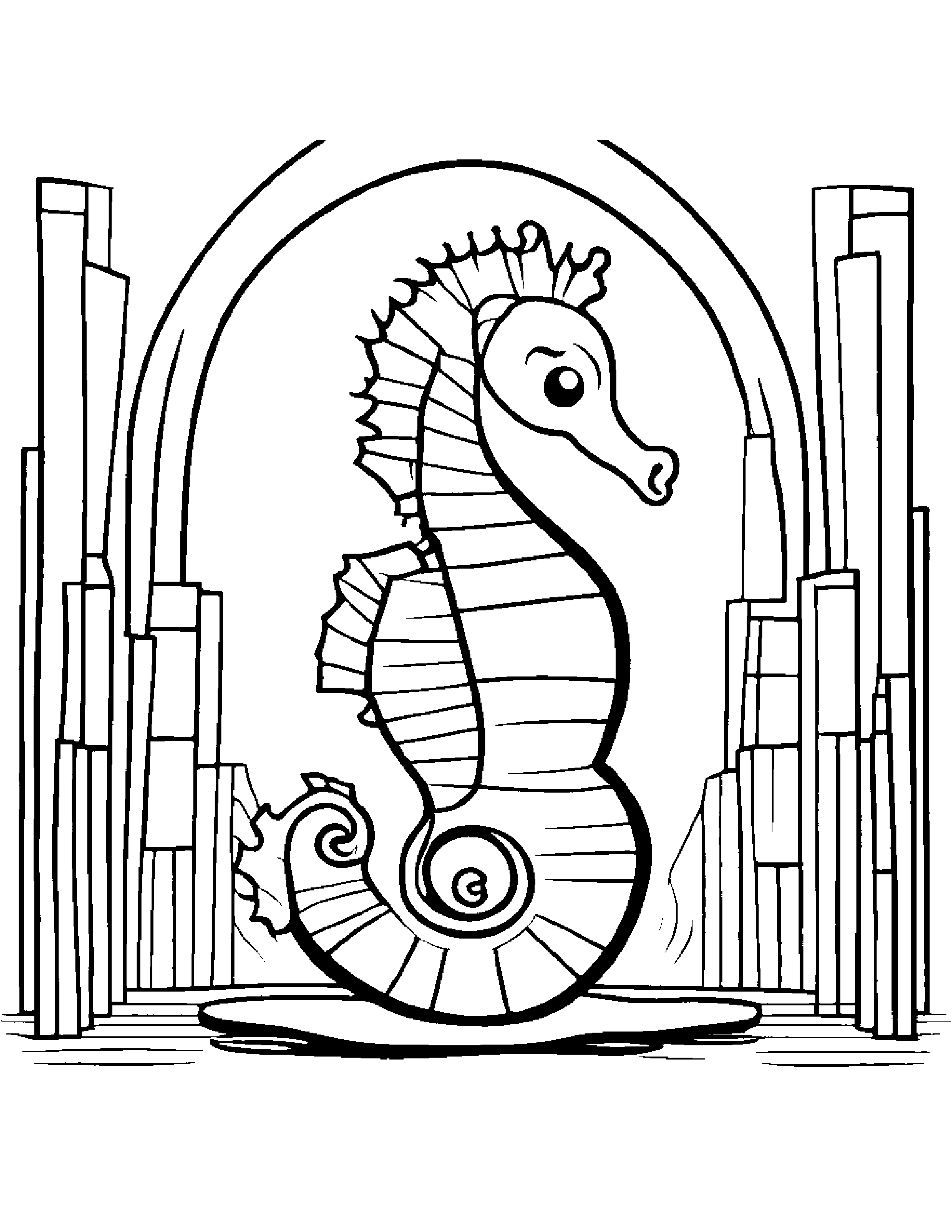 Seahorse With A Little Heart On A Music Stage Coloring Page (Free Printable PDF)