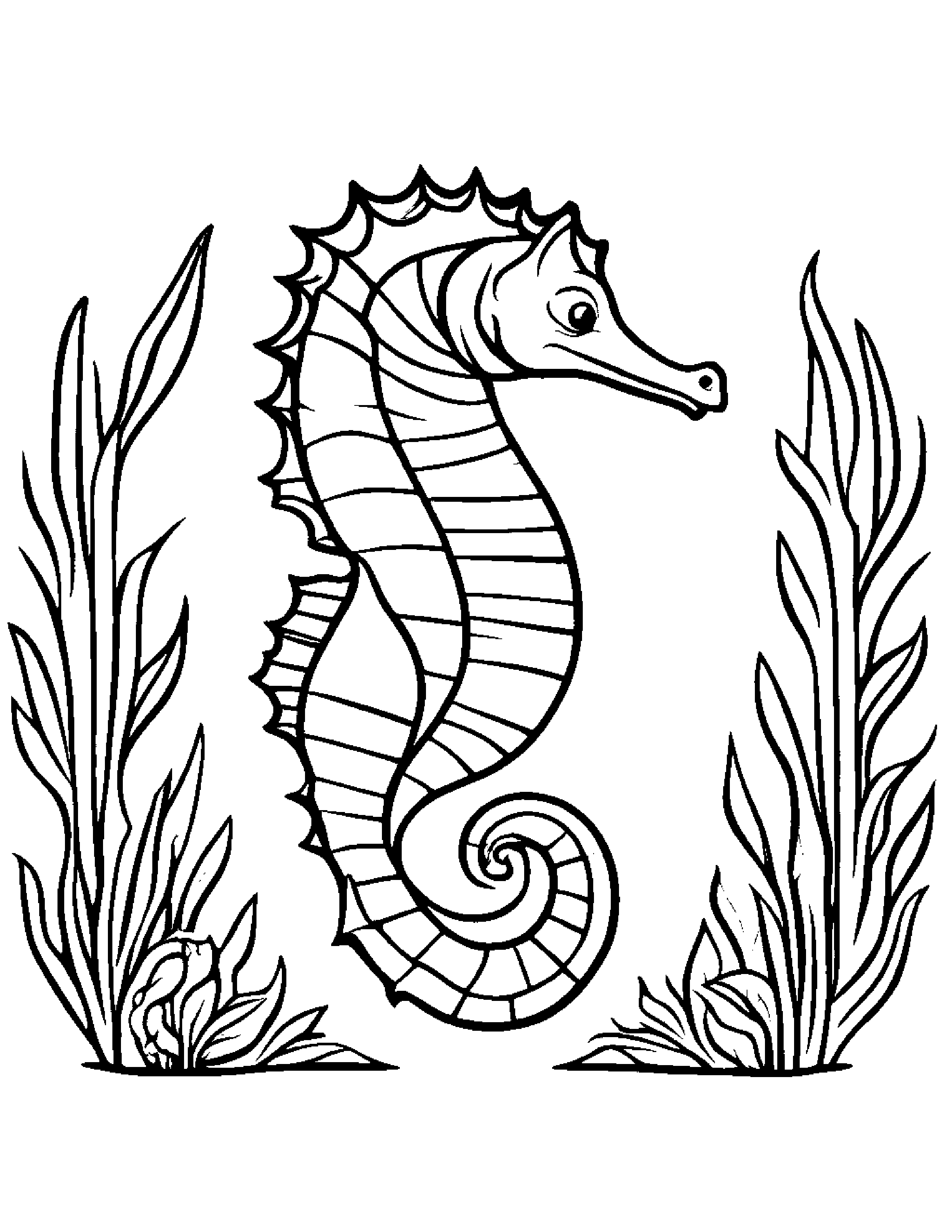Seahorse With A Sunny Sticker Coloring Page (Free Printable PDF)