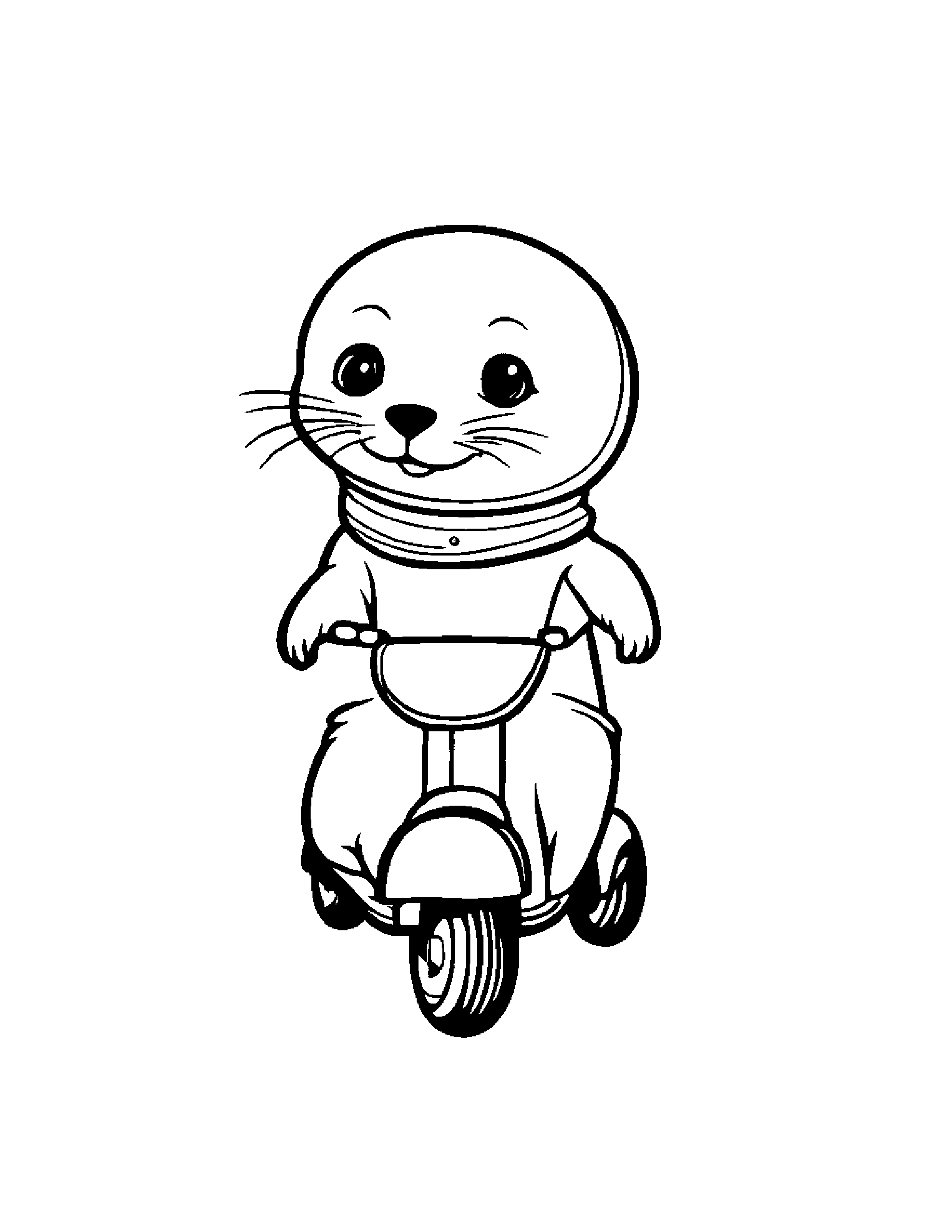 Seal Pup Riding A Scooter #2 Coloring Page (Free Printable PDF)
