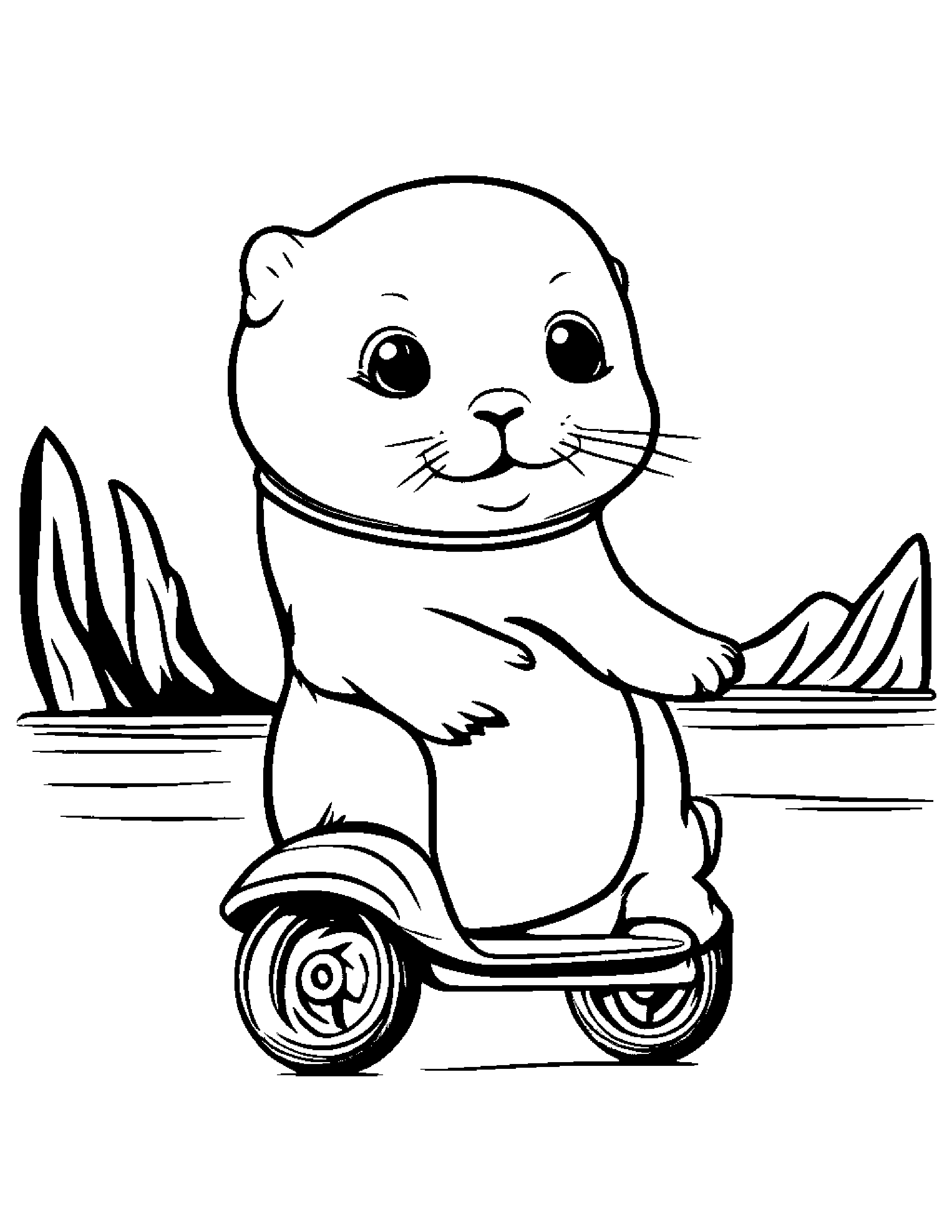 Seal Pup Riding A Scooter #3 Coloring Page (Free Printable PDF)
