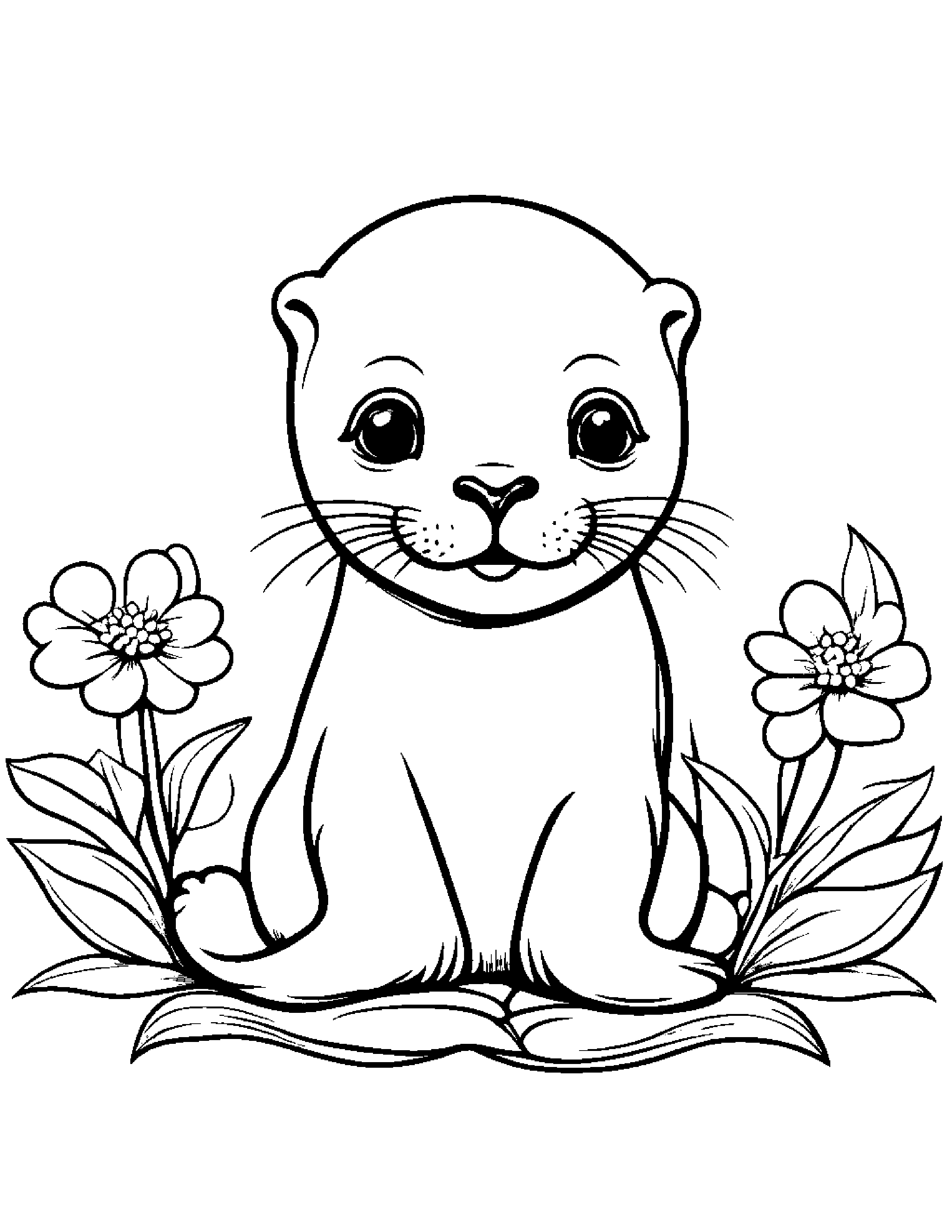 Seal Pup With A Small Flower #3 Coloring Page (Free Printable PDF)