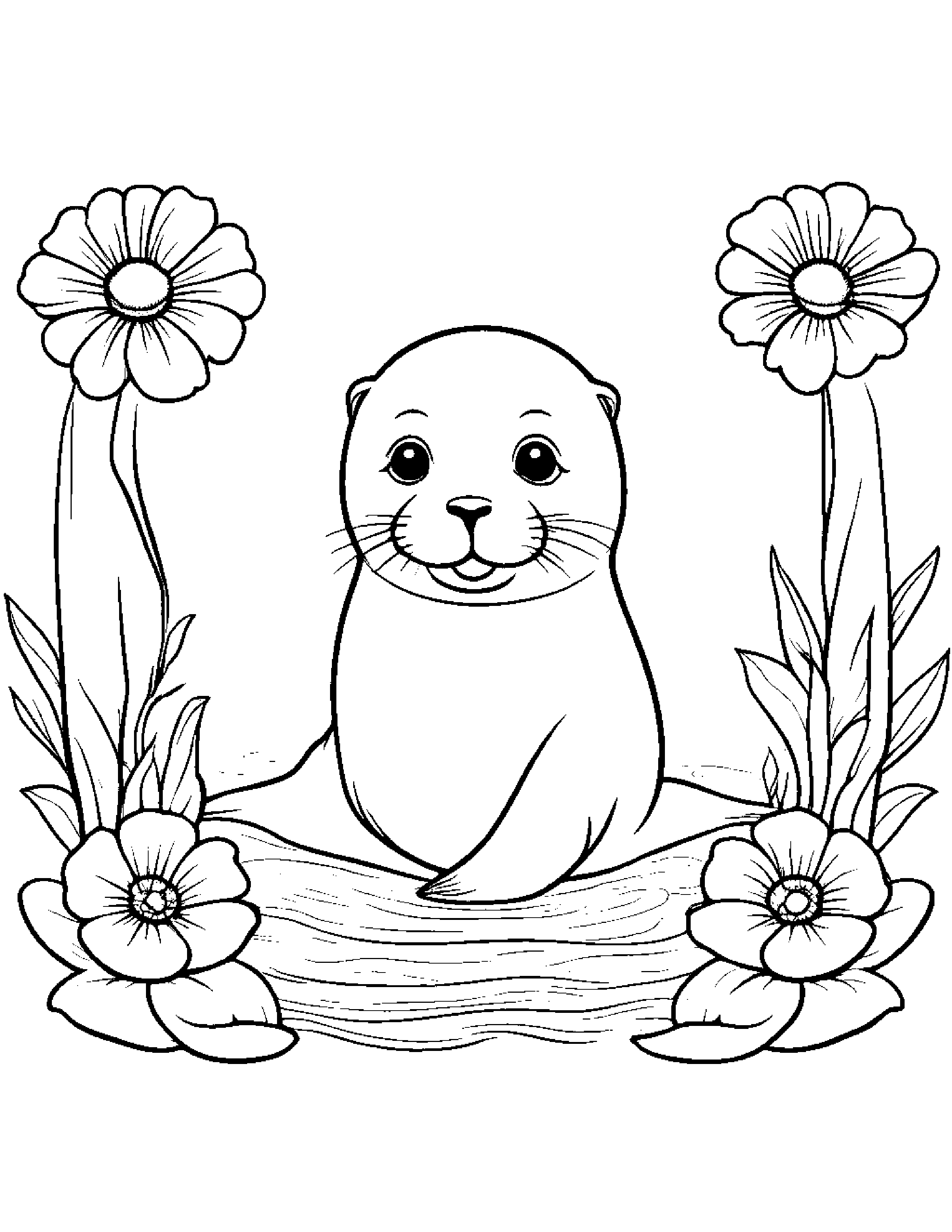 Seal Pup With A Small Flower Coloring Page (Free Printable PDF)