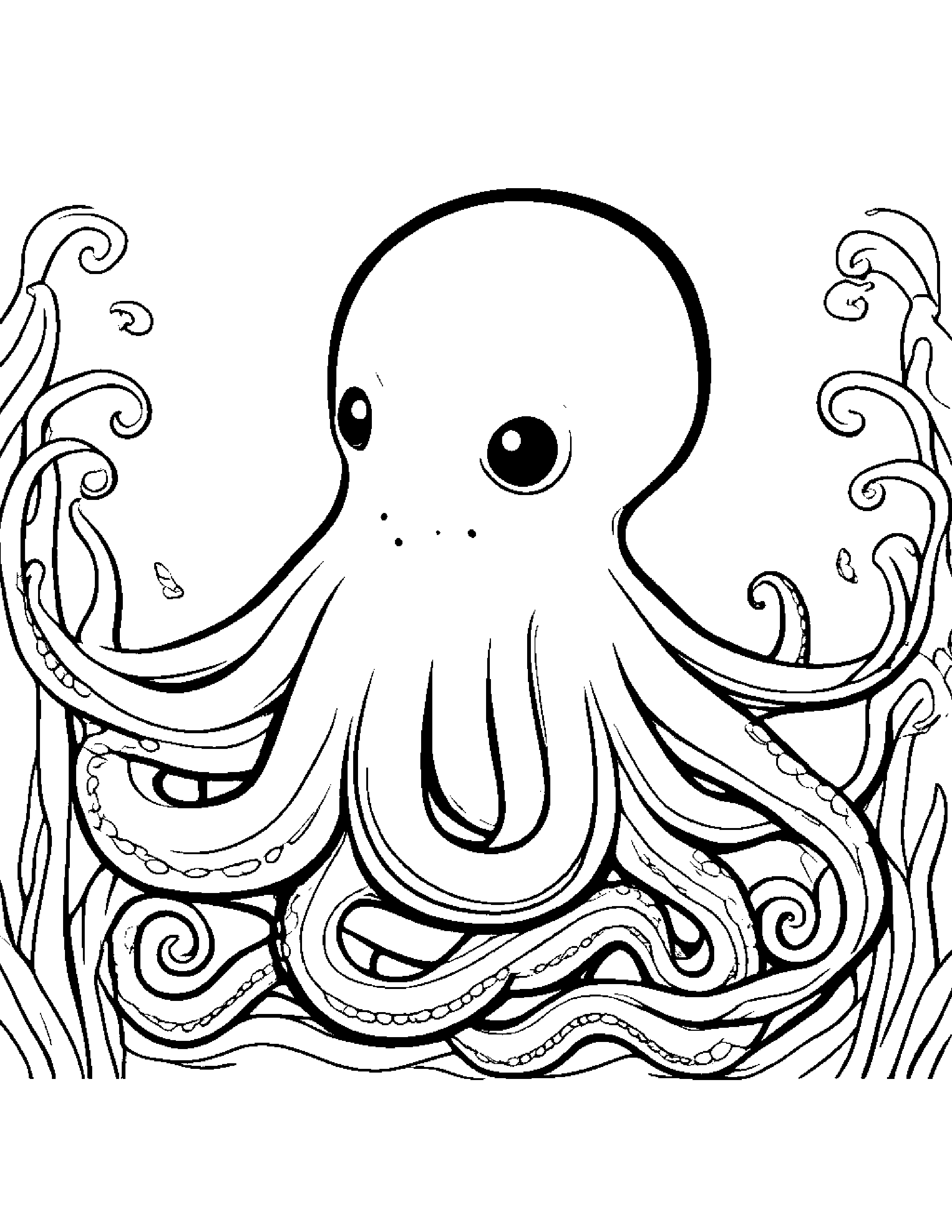 Shy Octopus Sharing #2 Coloring Page (Free Printable PDF)