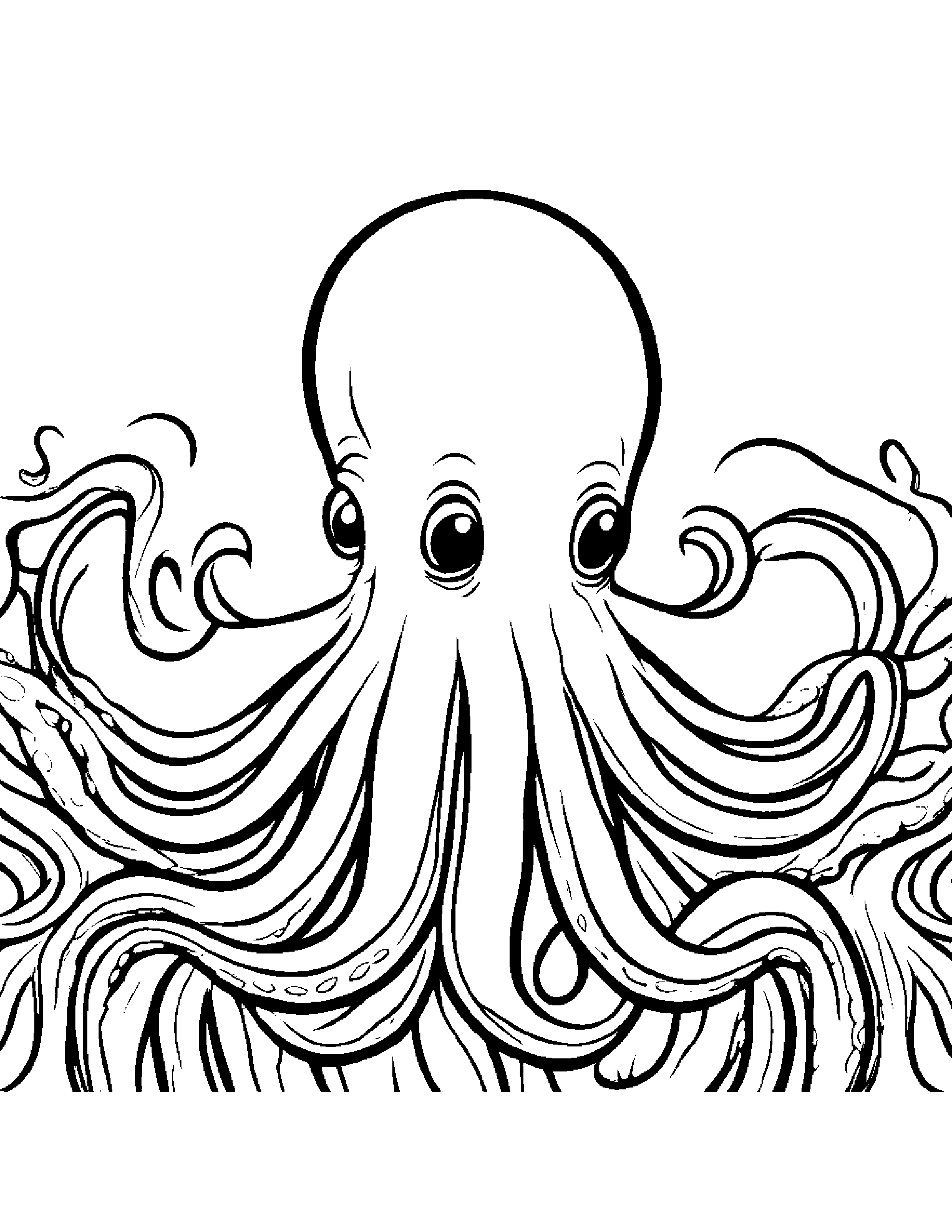 Shy Octopus Sharing #4 Coloring Page (Free Printable PDF)