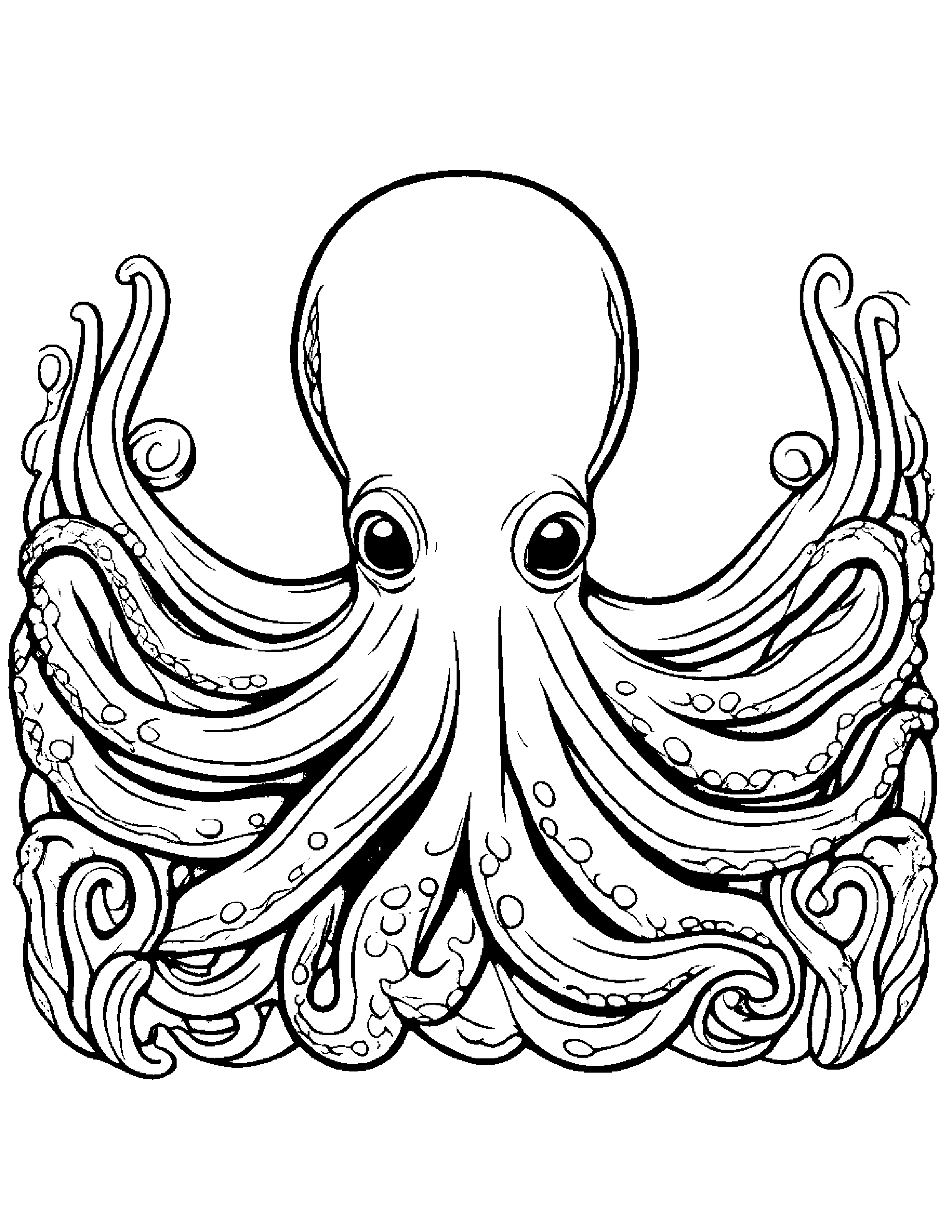 Shy Octopus Sharing Coloring Page (Free Printable PDF)