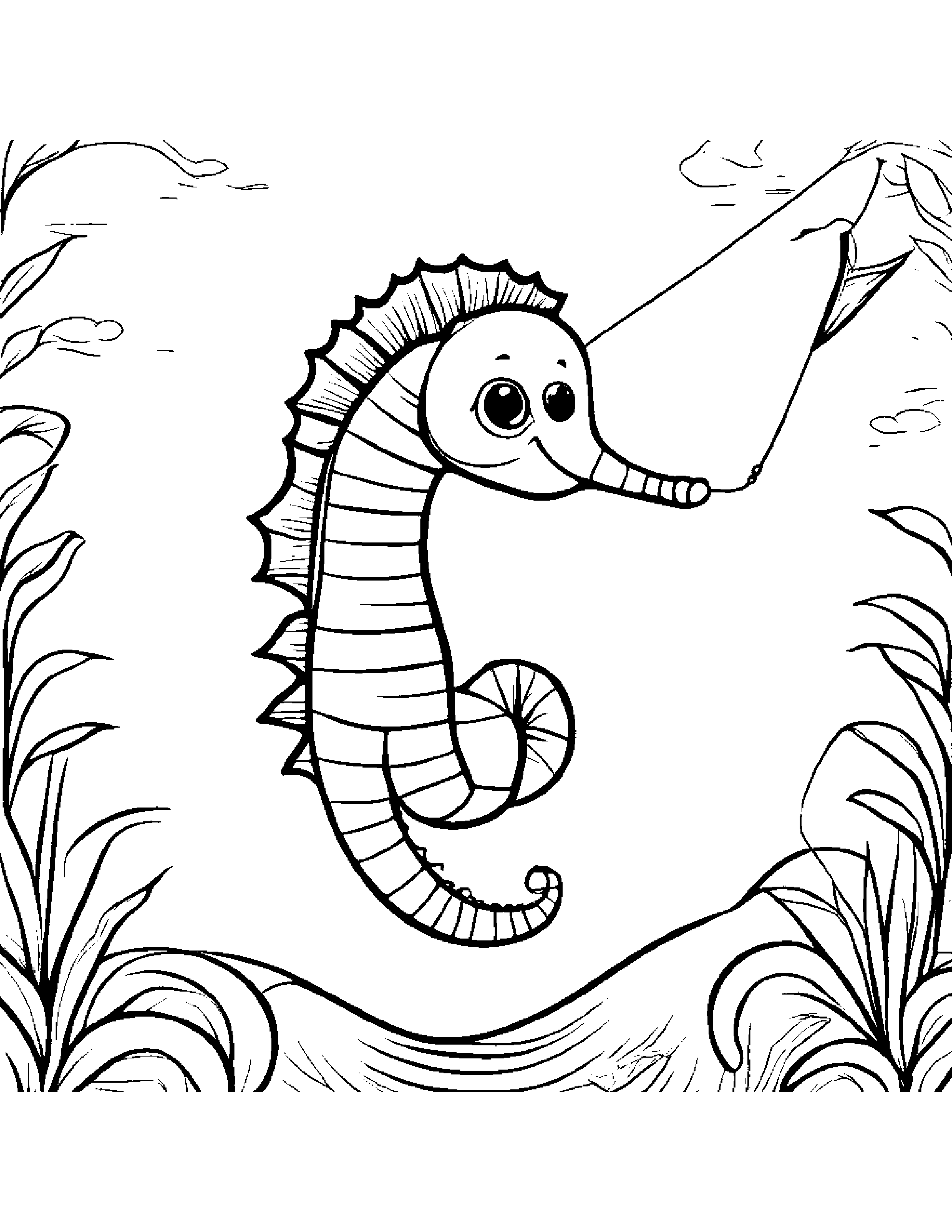 Shy Seahorse Flying A Kite #2 Coloring Page (Free Printable PDF)