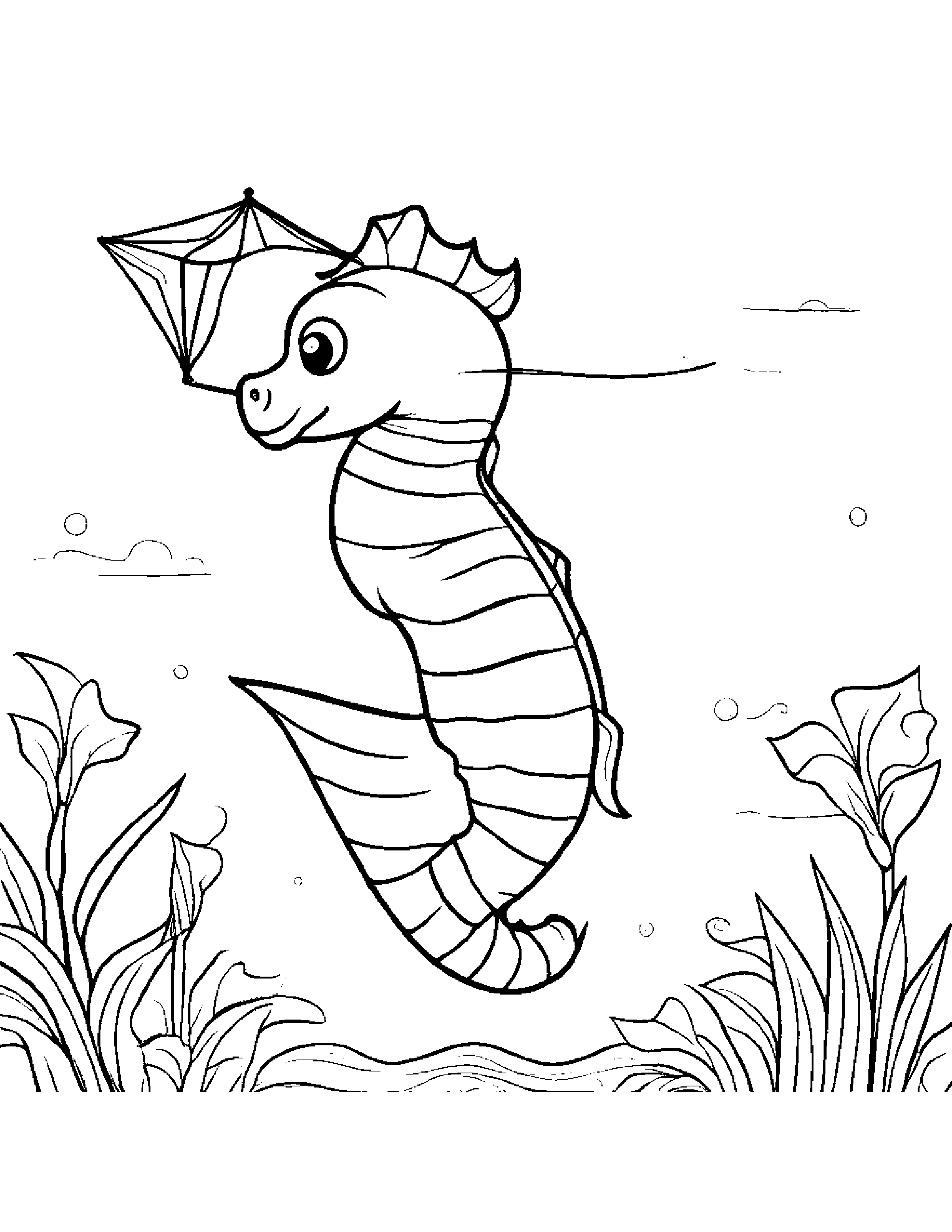 Shy Seahorse Flying A Kite #3 Coloring Page (Free Printable PDF)