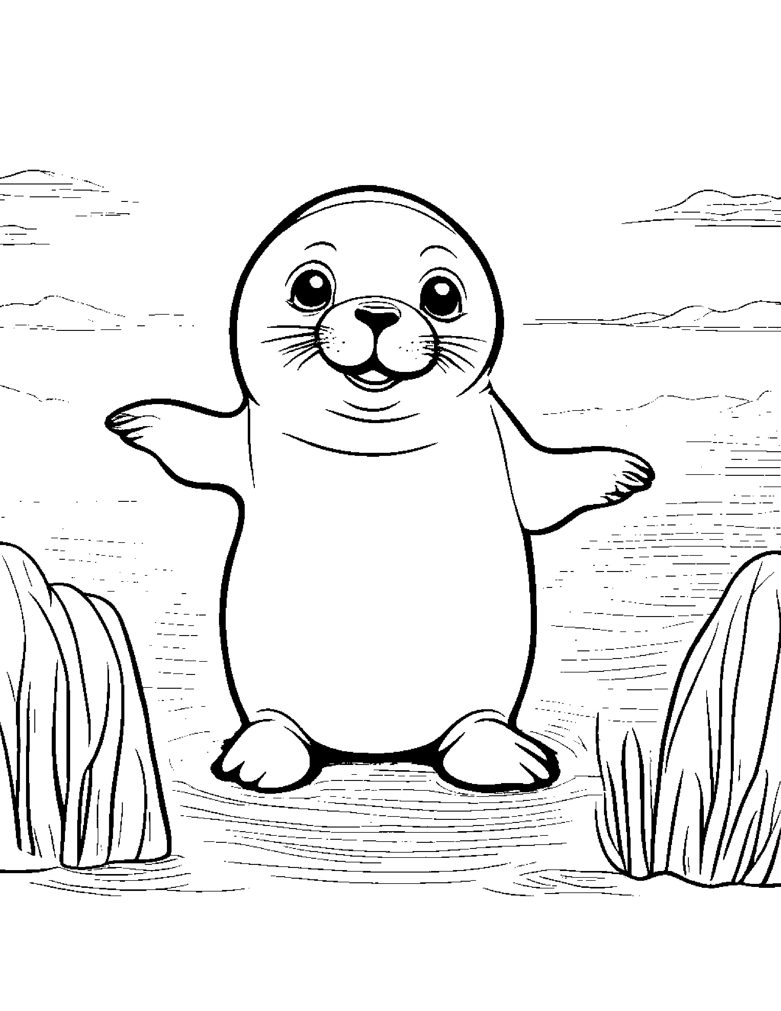 Shy Seal Pup Giving A High Five #2 Coloring Page (Free Printable PDF)