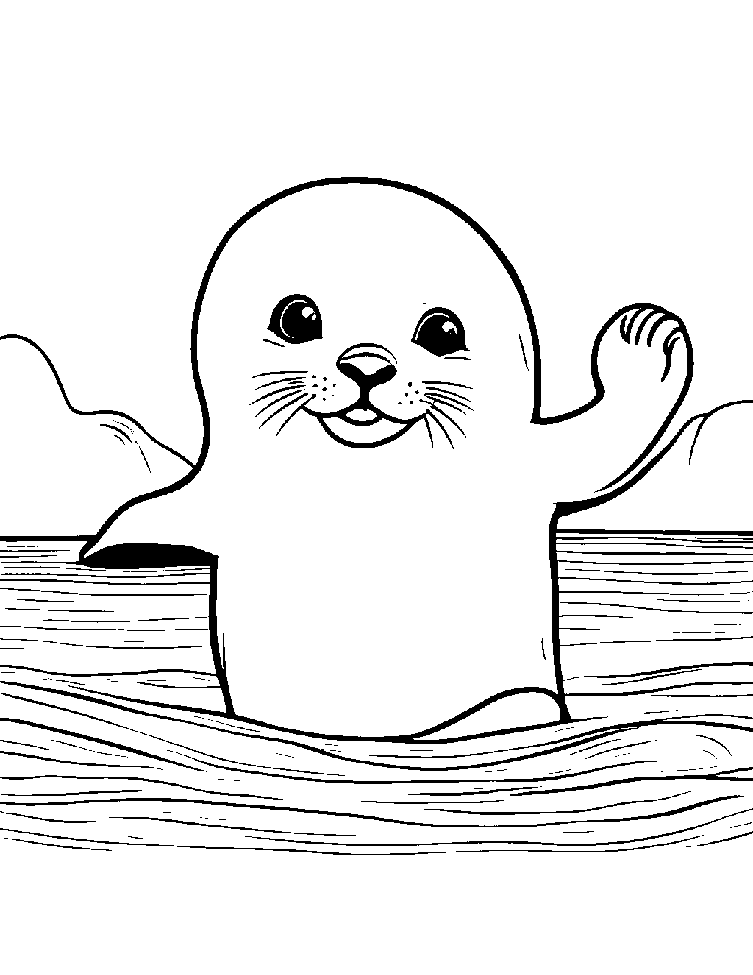Shy Seal Pup Giving A High Five #3 Coloring Page (Free Printable PDF)