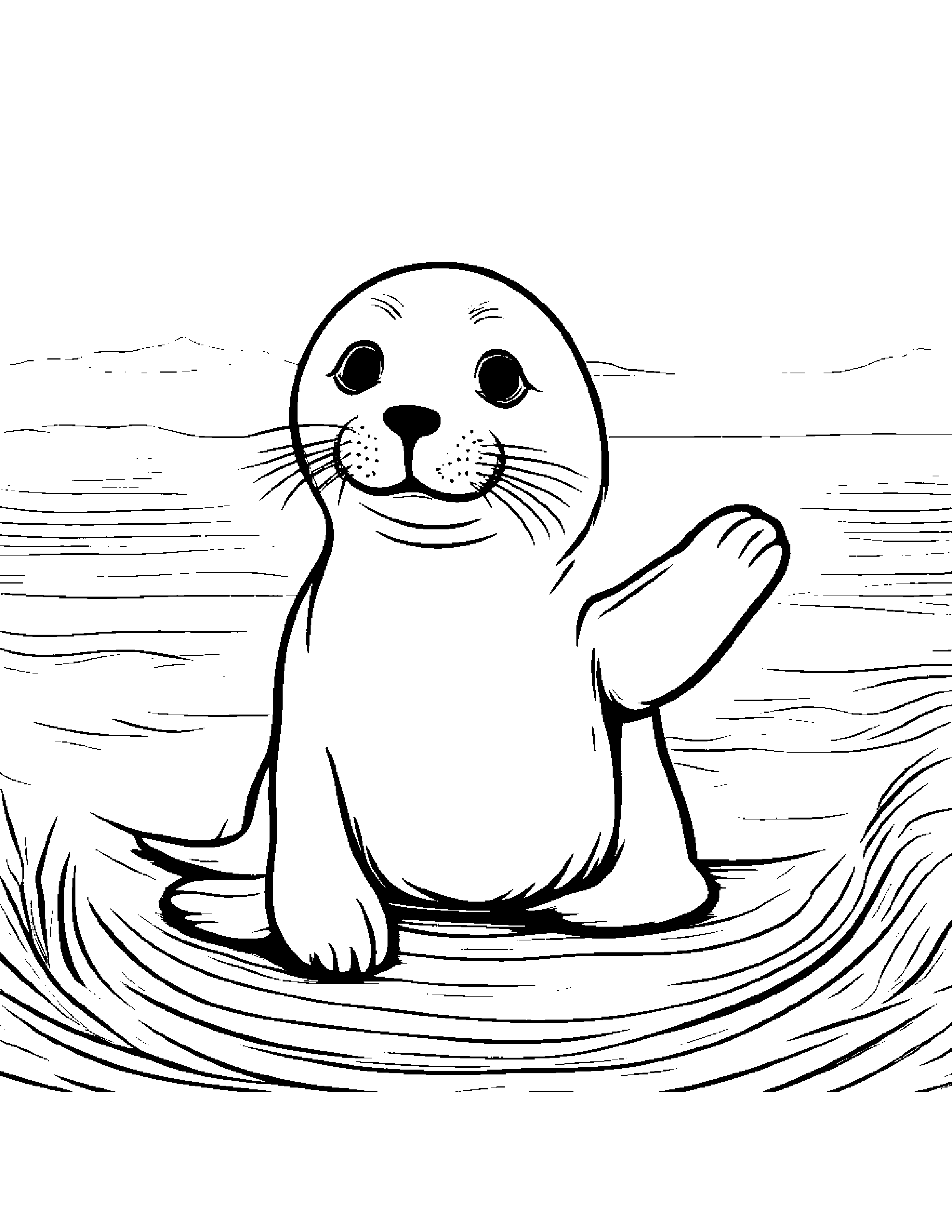 Shy Seal Pup Giving A High Five Coloring Page (Free Printable PDF)
