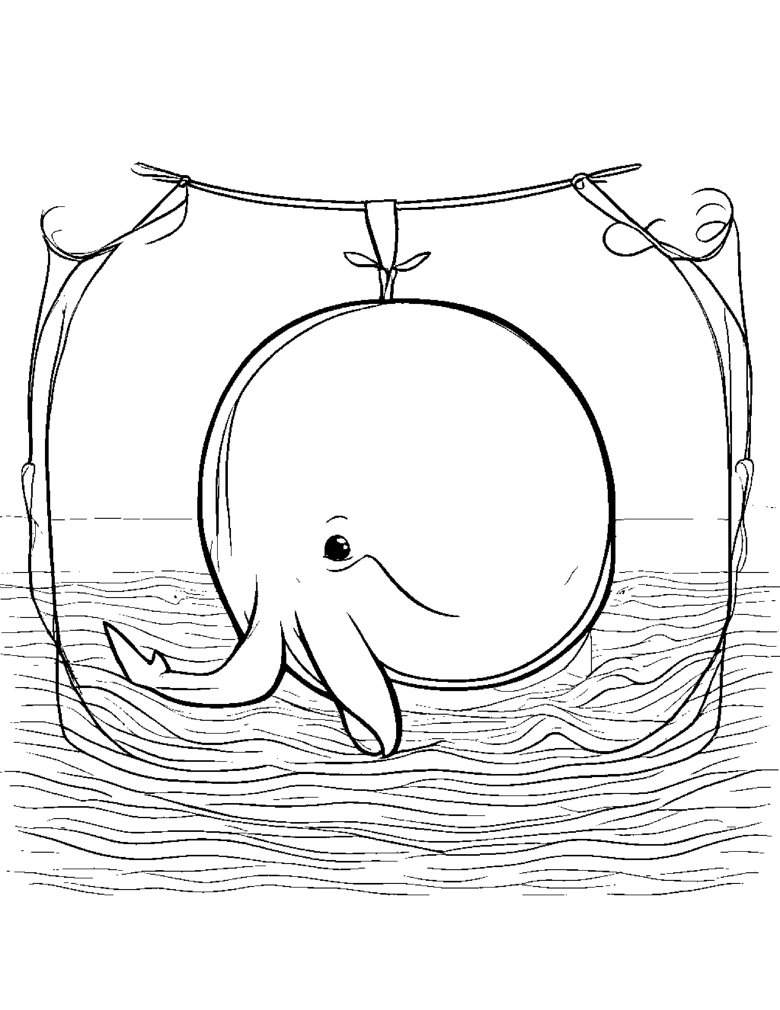 Sprightly Whale Calf Learning To Tie A Bow #2 Coloring Page (Free Printable PDF)