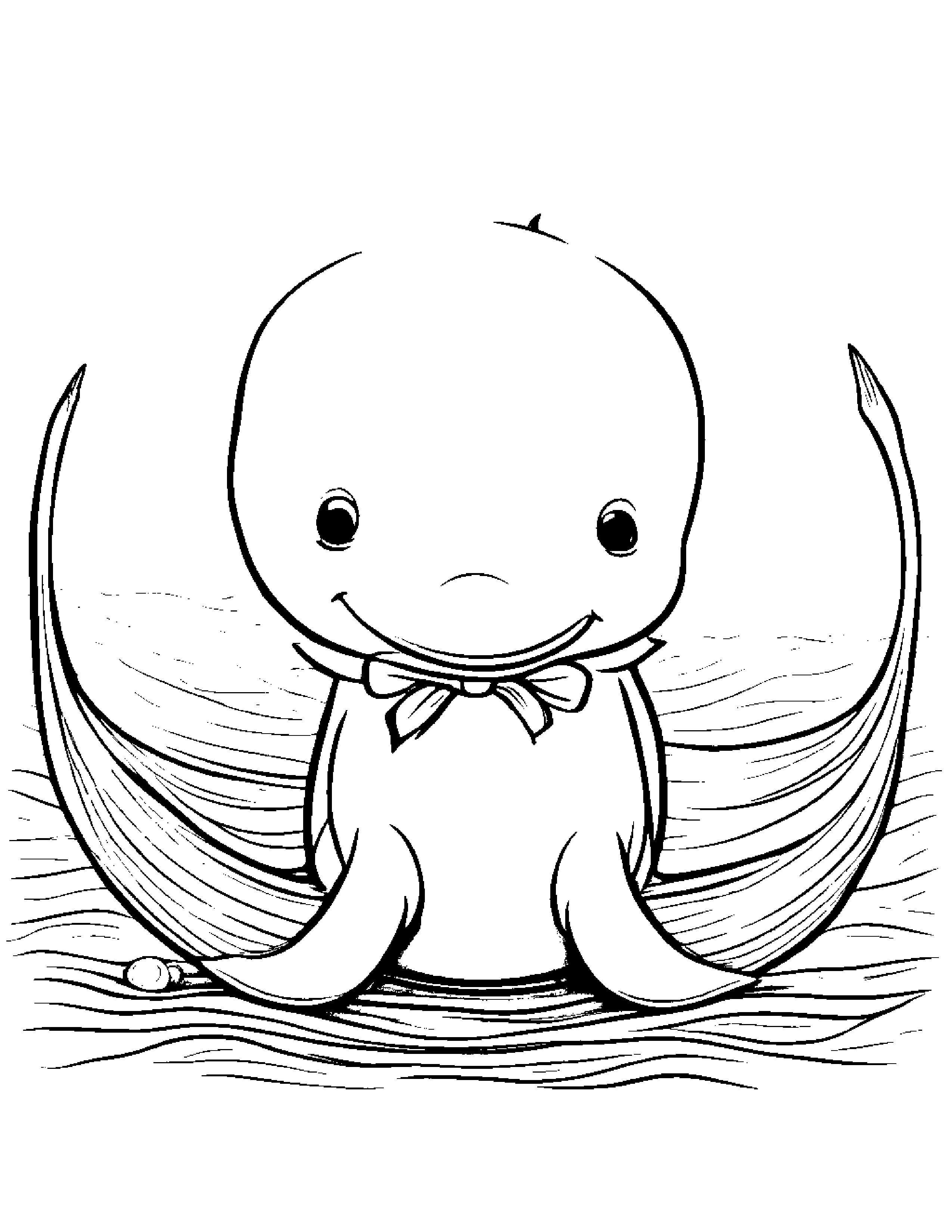 Sprightly Whale Calf Learning To Tie A Bow #5 Coloring Page (Free Printable PDF)