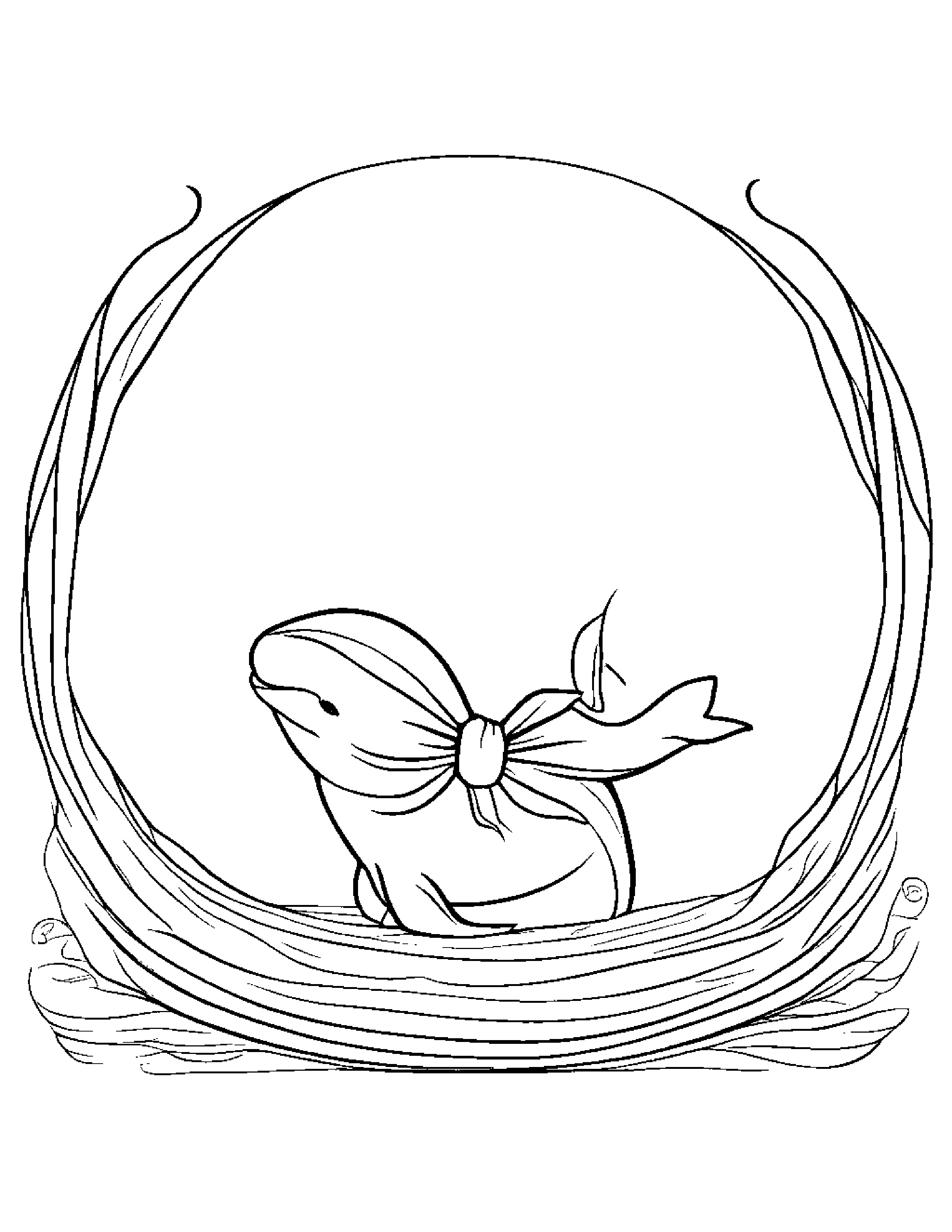 Sprightly Whale Calf Learning To Tie A Bow Coloring Page (Free Printable PDF)