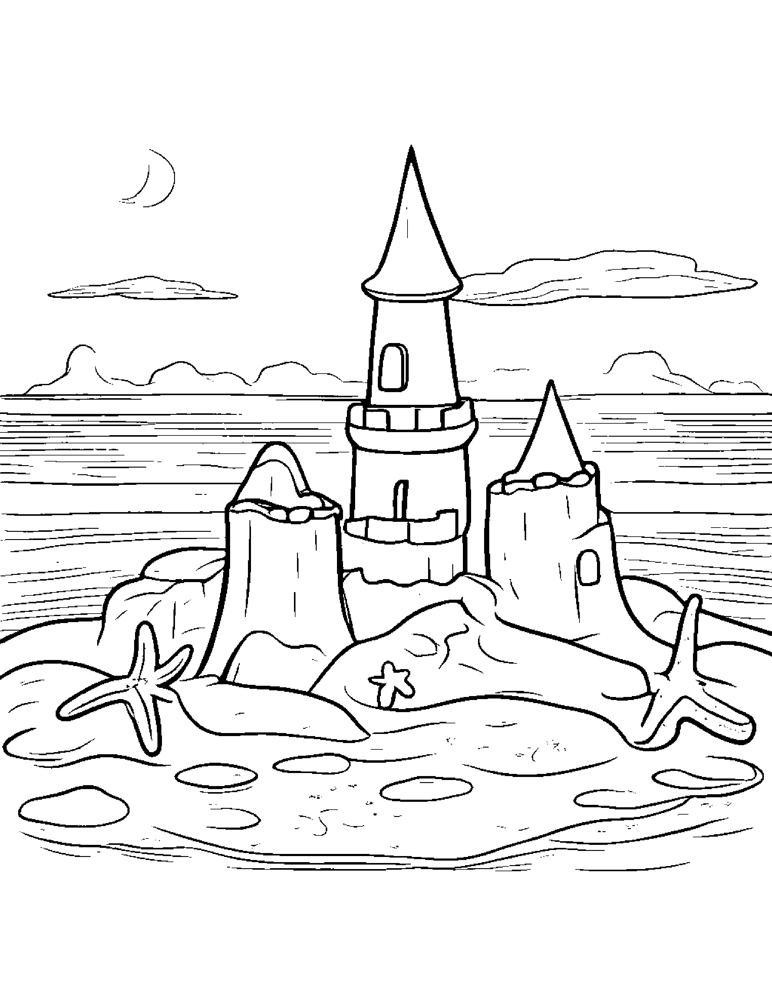 Starfish Building A Sandcastle #2 Coloring Page (Free Printable PDF)