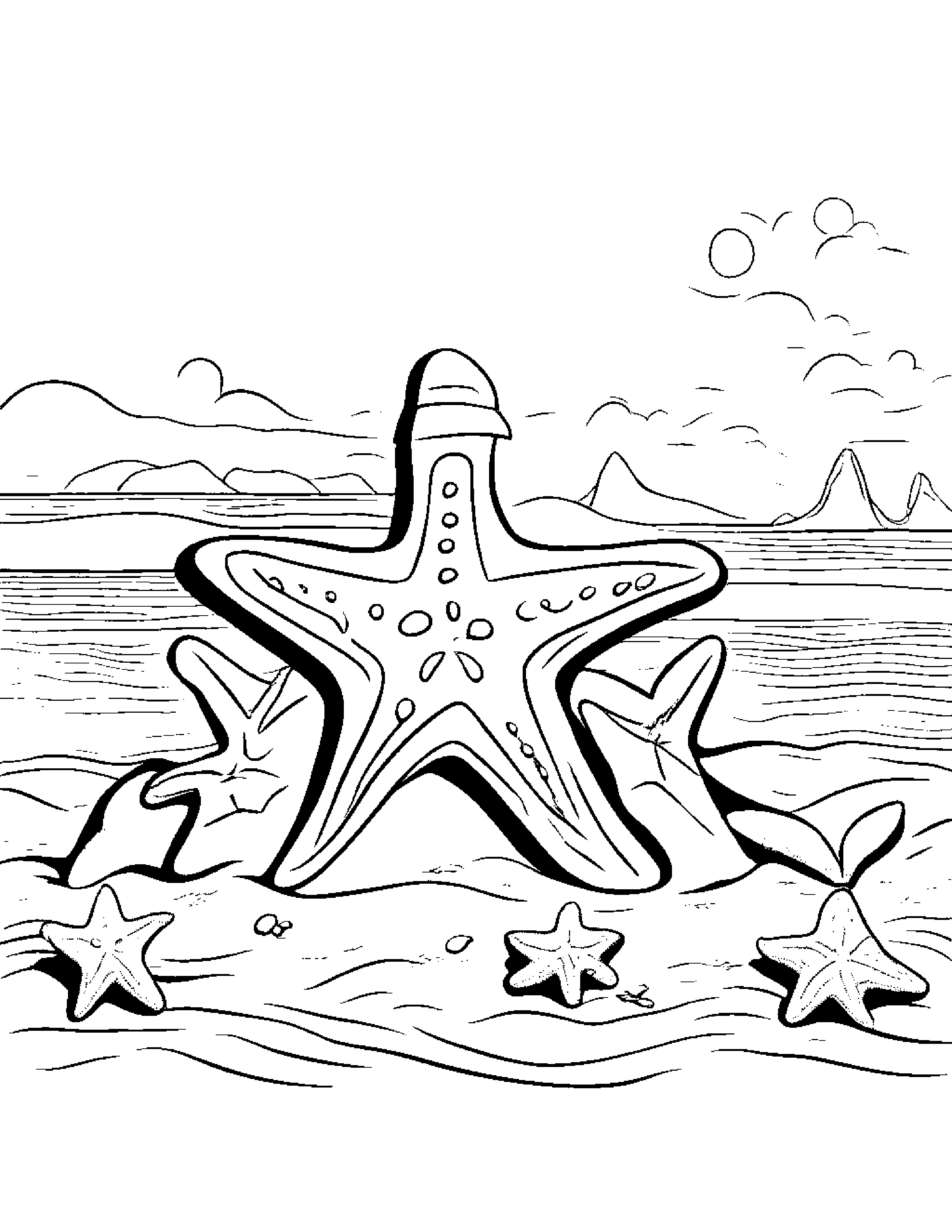 Starfish Building A Sandcastle #3 Coloring Page (Free Printable PDF)