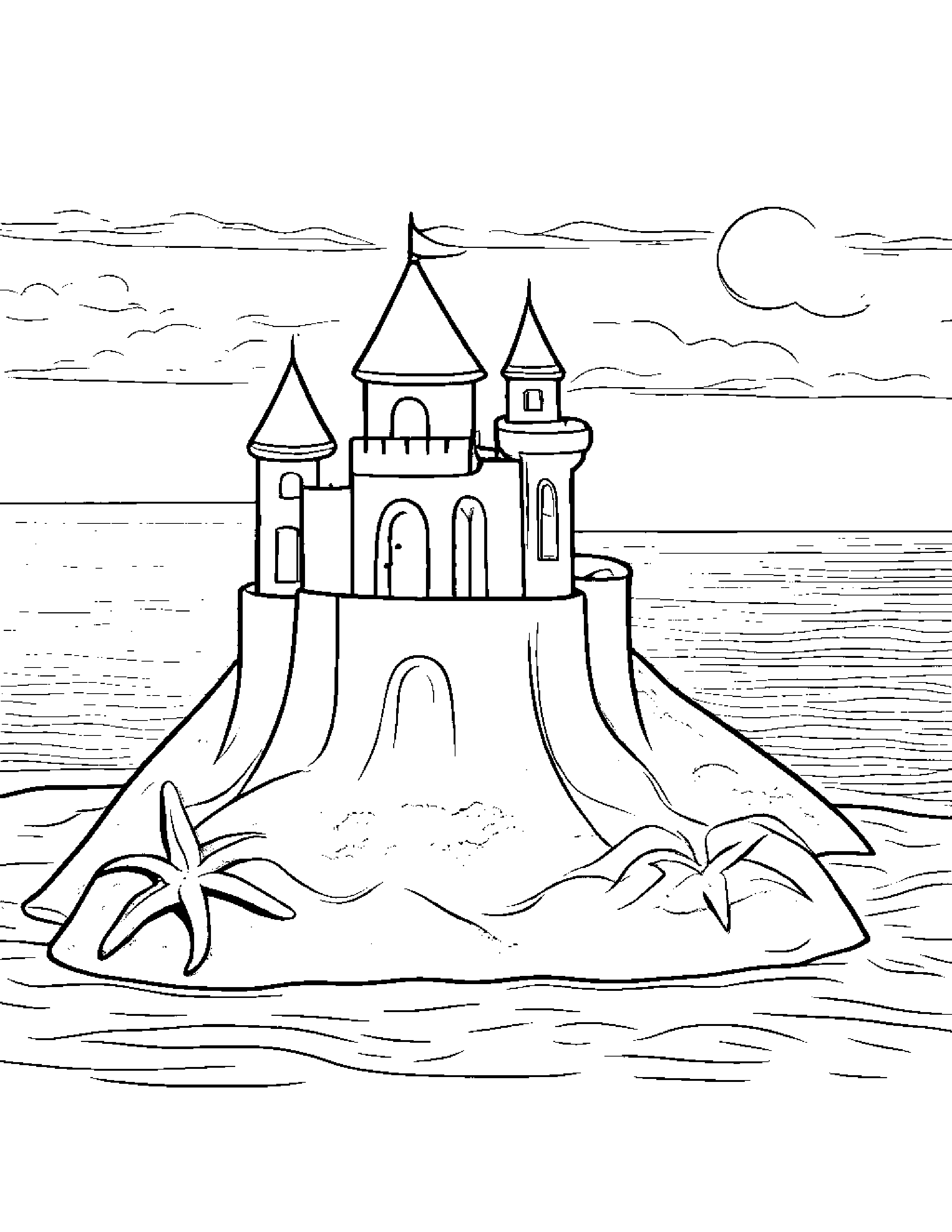 Starfish Building A Sandcastle Coloring Page (Free Printable PDF)