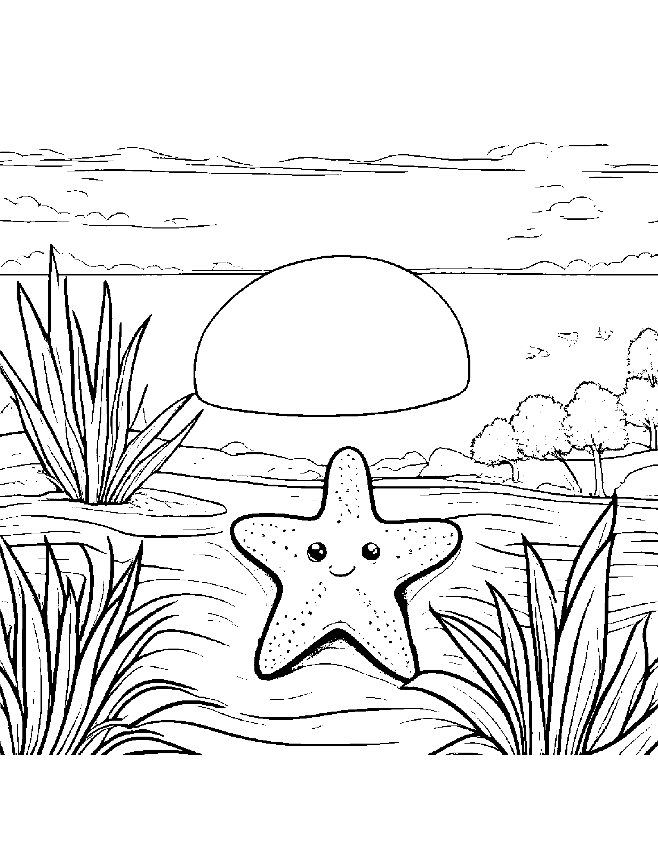 Starfish Planting A Seed At The Playground #2 Coloring Page (Free Printable PDF)