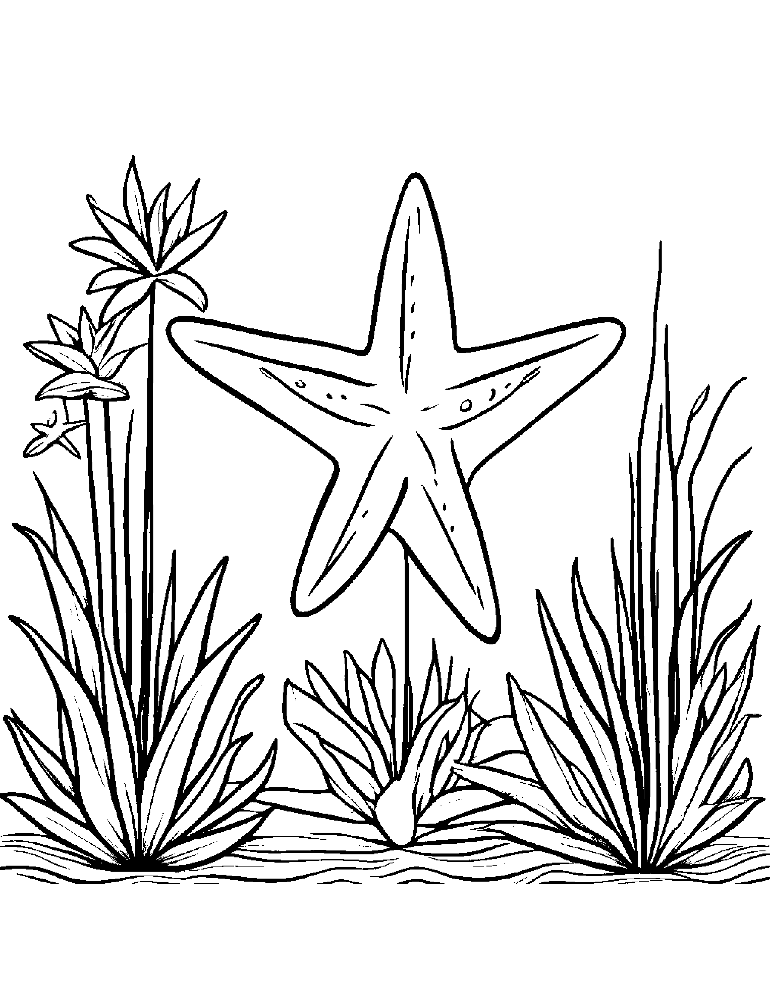 Starfish Watering A Plant Coloring Page (Free Printable PDF)