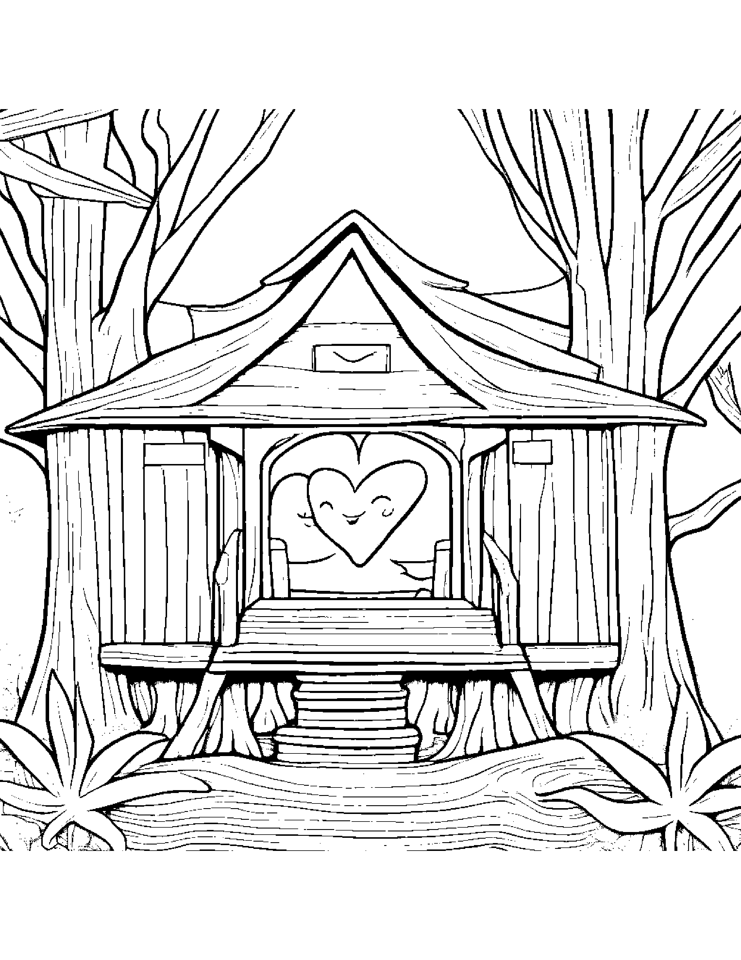 Starfish With A Little Heart In A Treehouse #2 Coloring Page (Free Printable PDF)