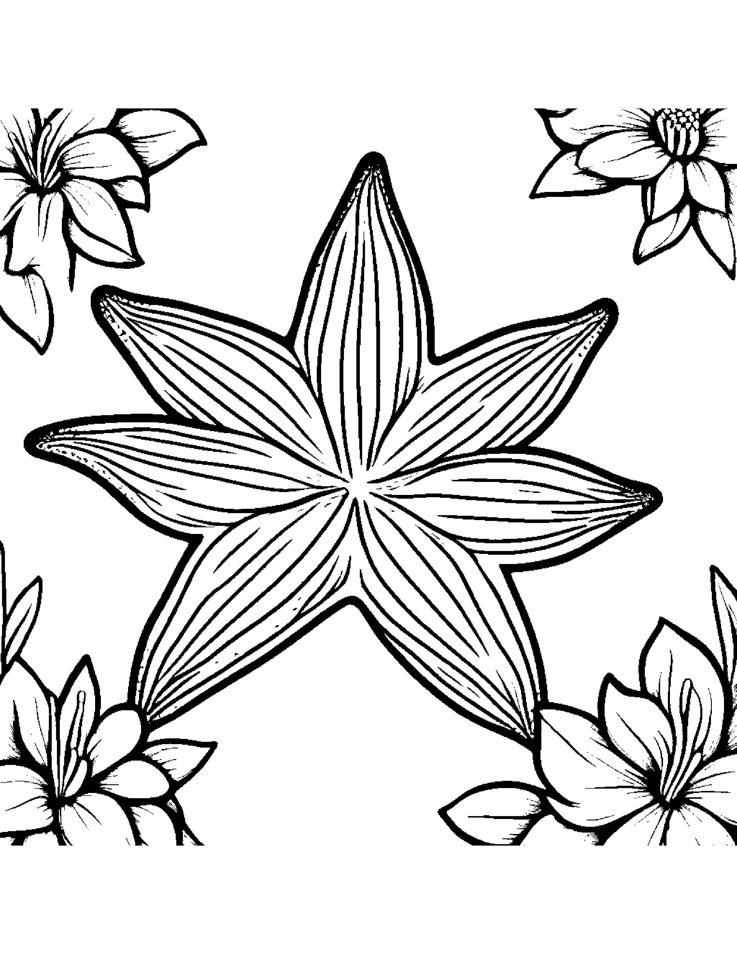 Starfish With A Small Flower Coloring Page (Free Printable PDF)