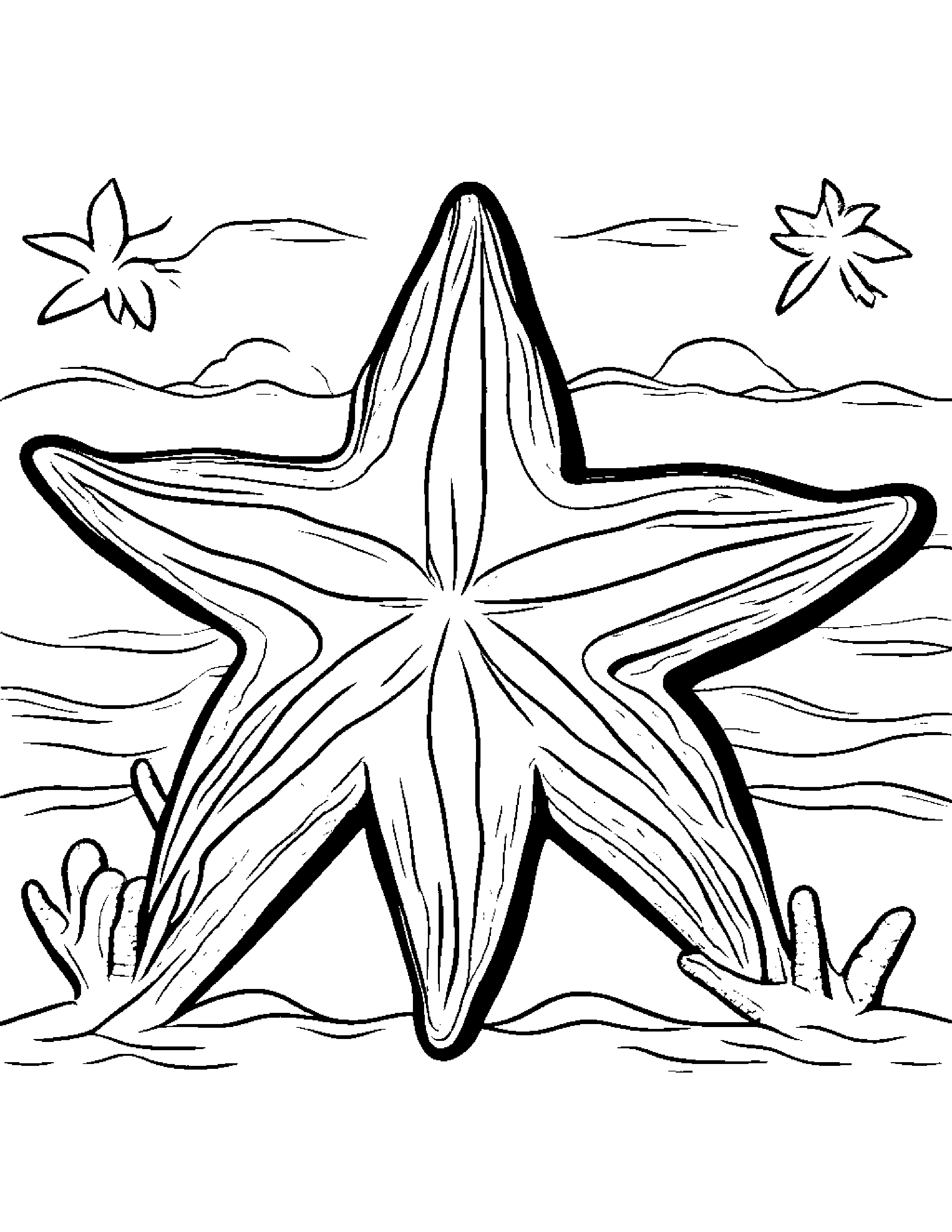 Starfish With A Sunny Sticker #2 Coloring Page (Free Printable PDF)
