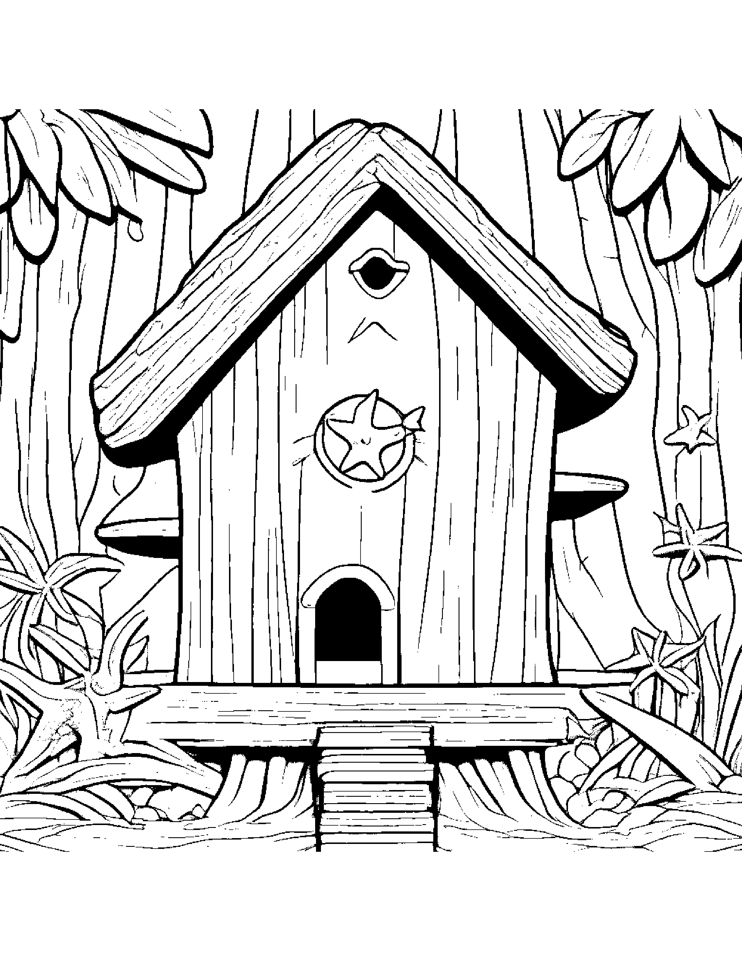 Starfish With A Tiny Bow In A Treehouse #3 Coloring Page (Free Printable PDF)