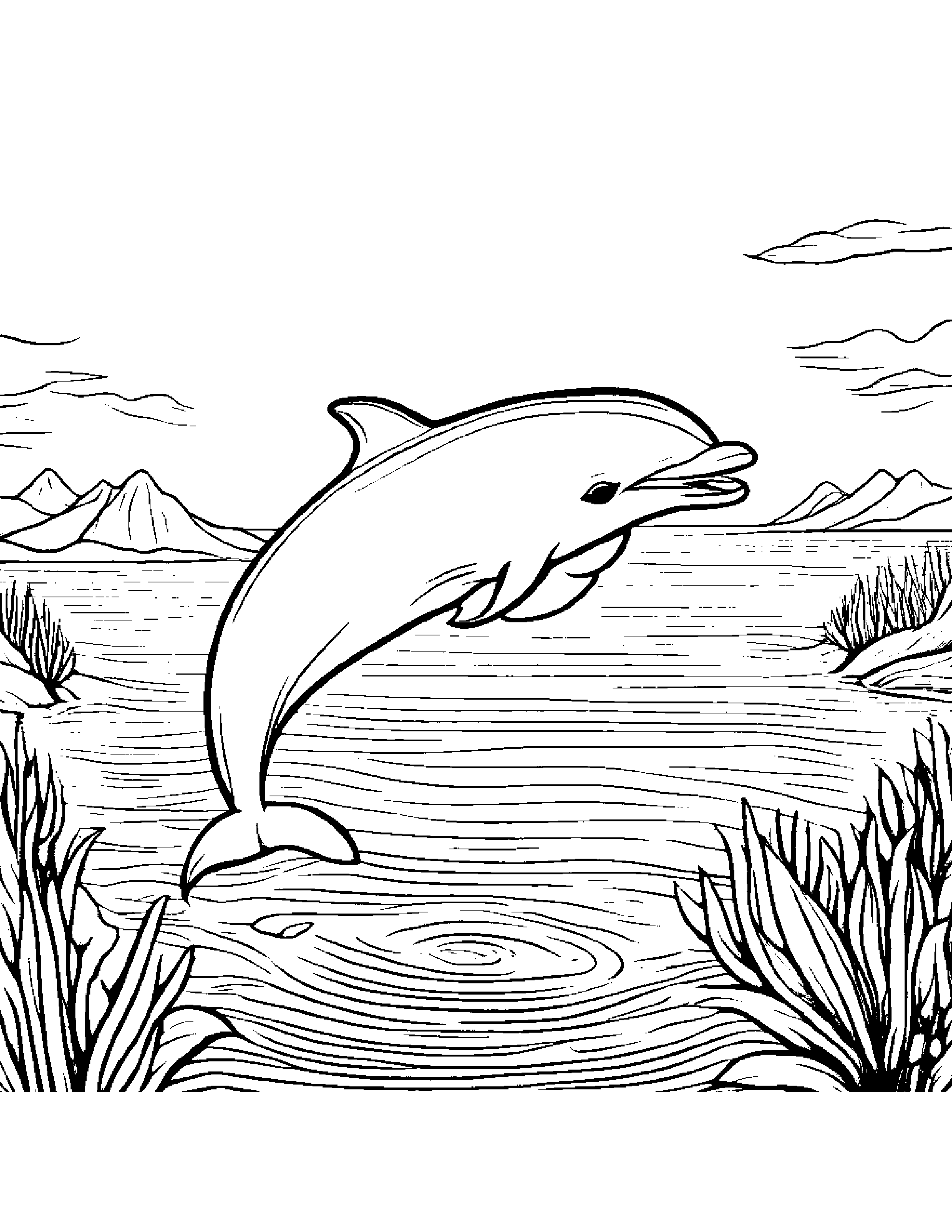 Sunny Dolphin Calf Near A Gentle Stream #3 Coloring Page (Free Printable PDF)