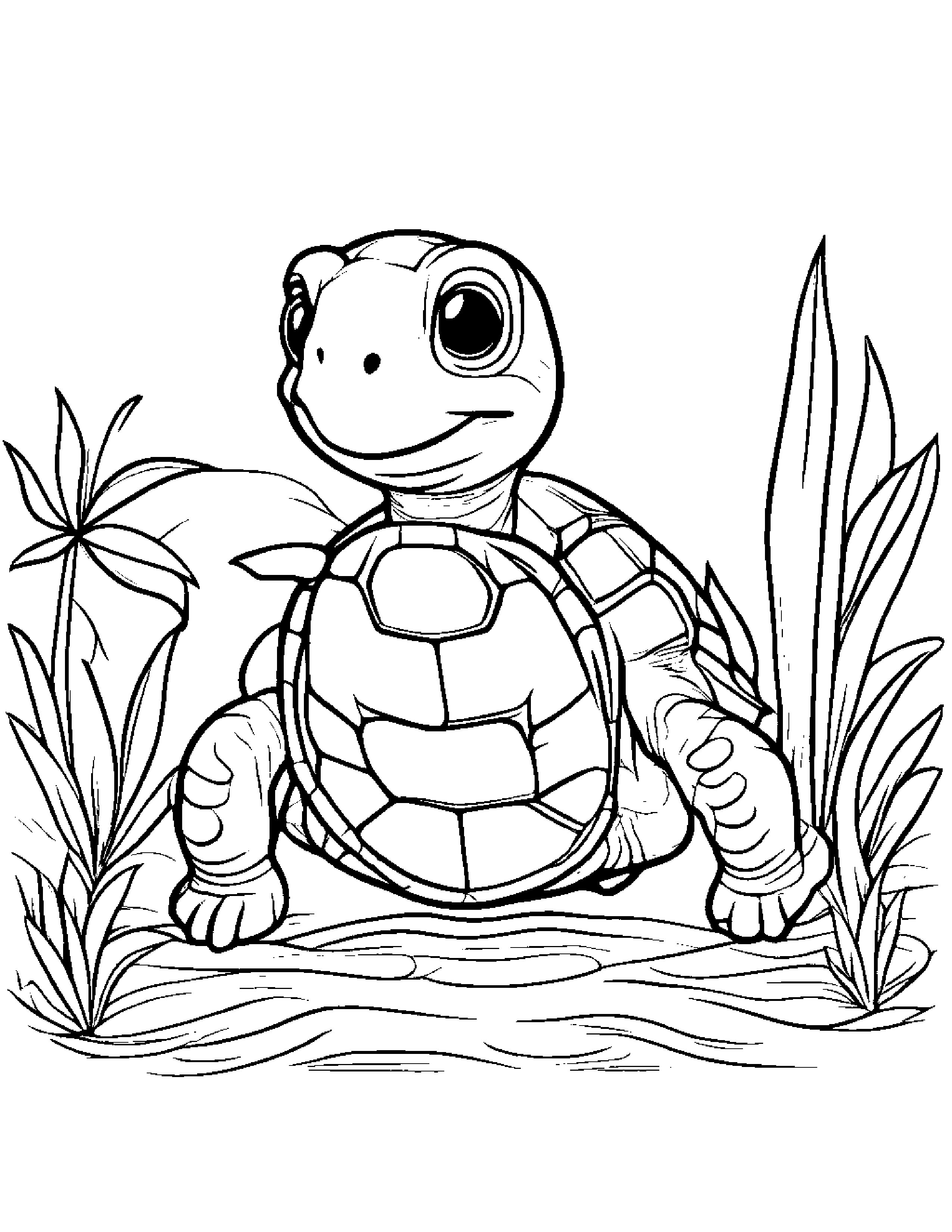 Sunny Turtle Hatchling #2 Coloring Page (Free Printable PDF)
