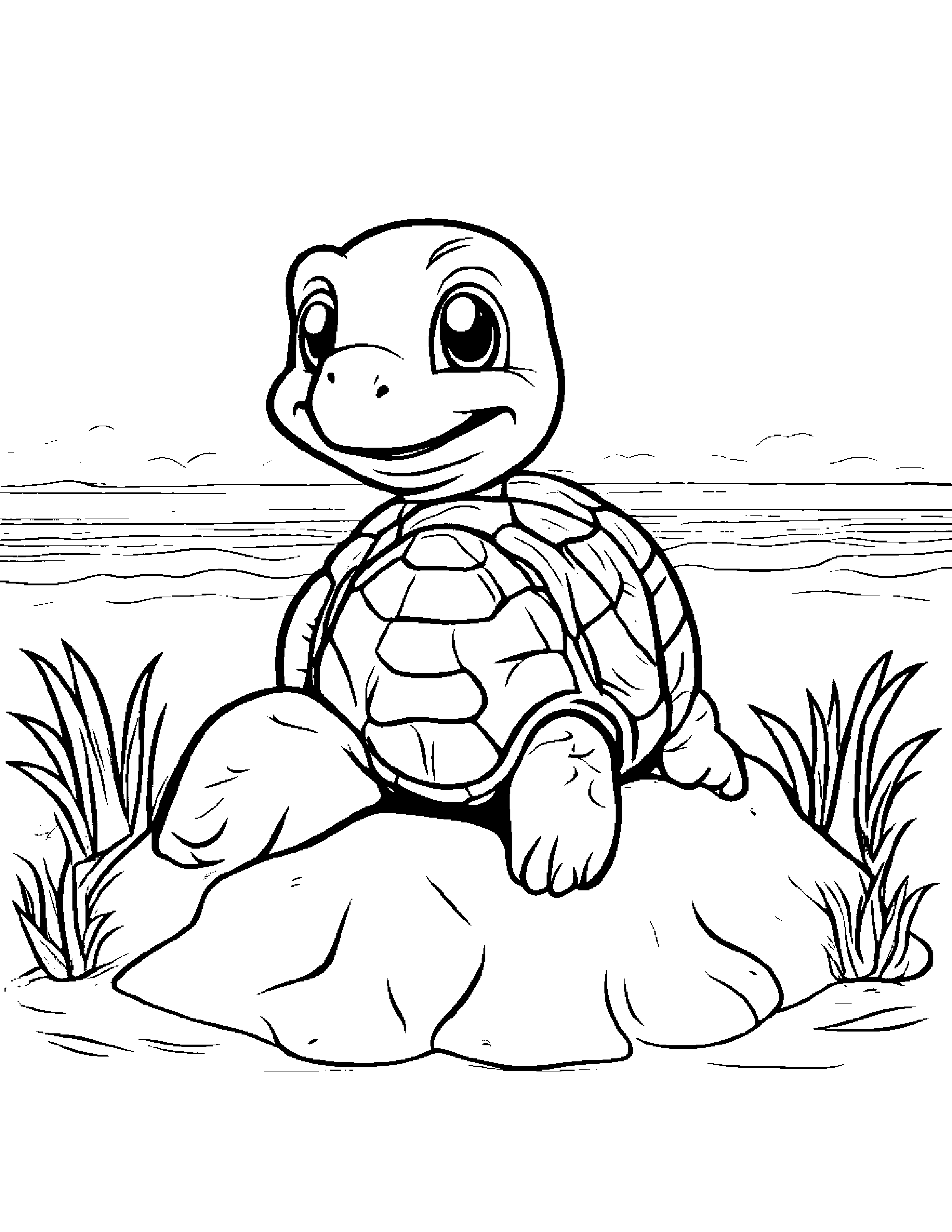 Turtle Hatchling Building A Sandcastle #2 Coloring Page (Free Printable PDF)