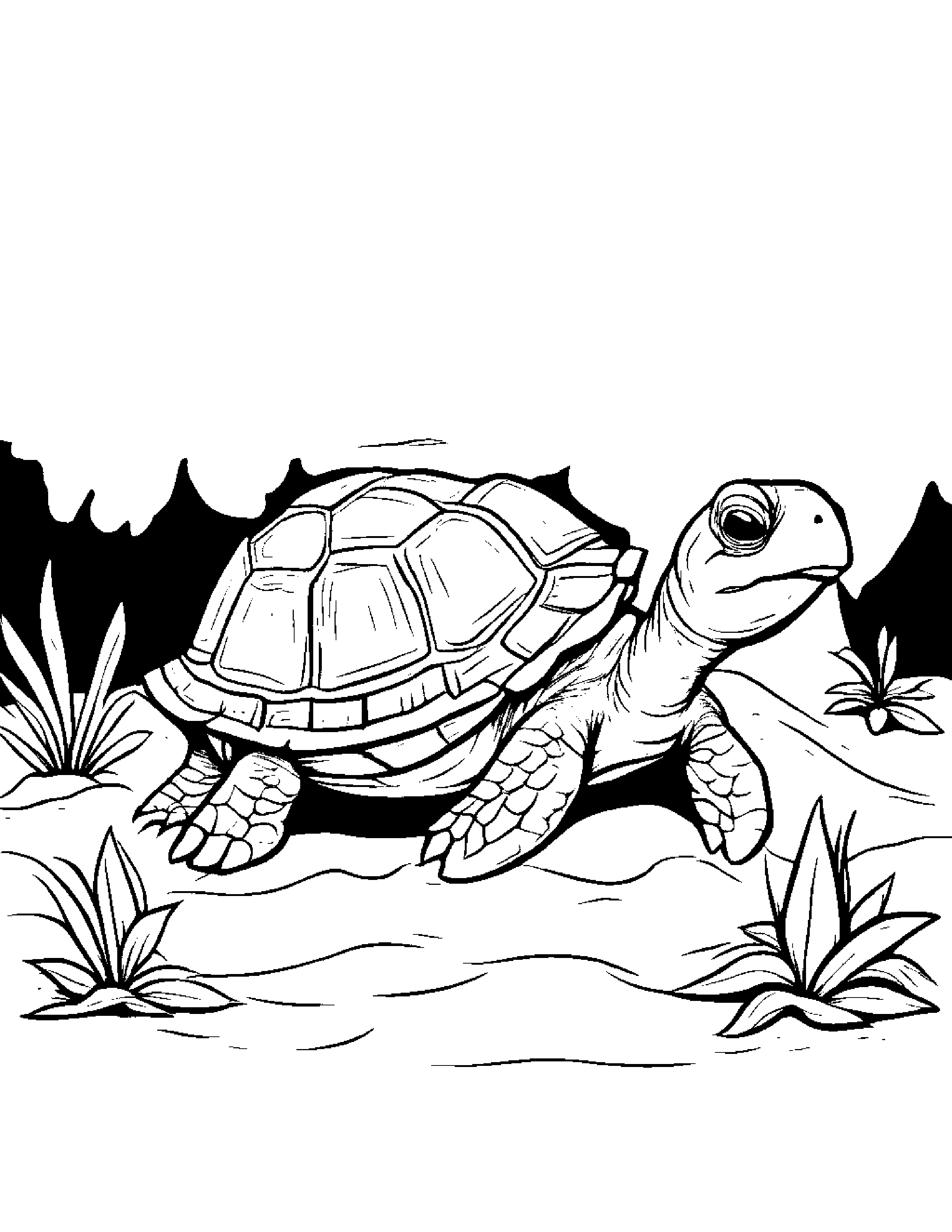 Turtle Hatchling Building A Sandcastle #3 Coloring Page (Free Printable PDF)