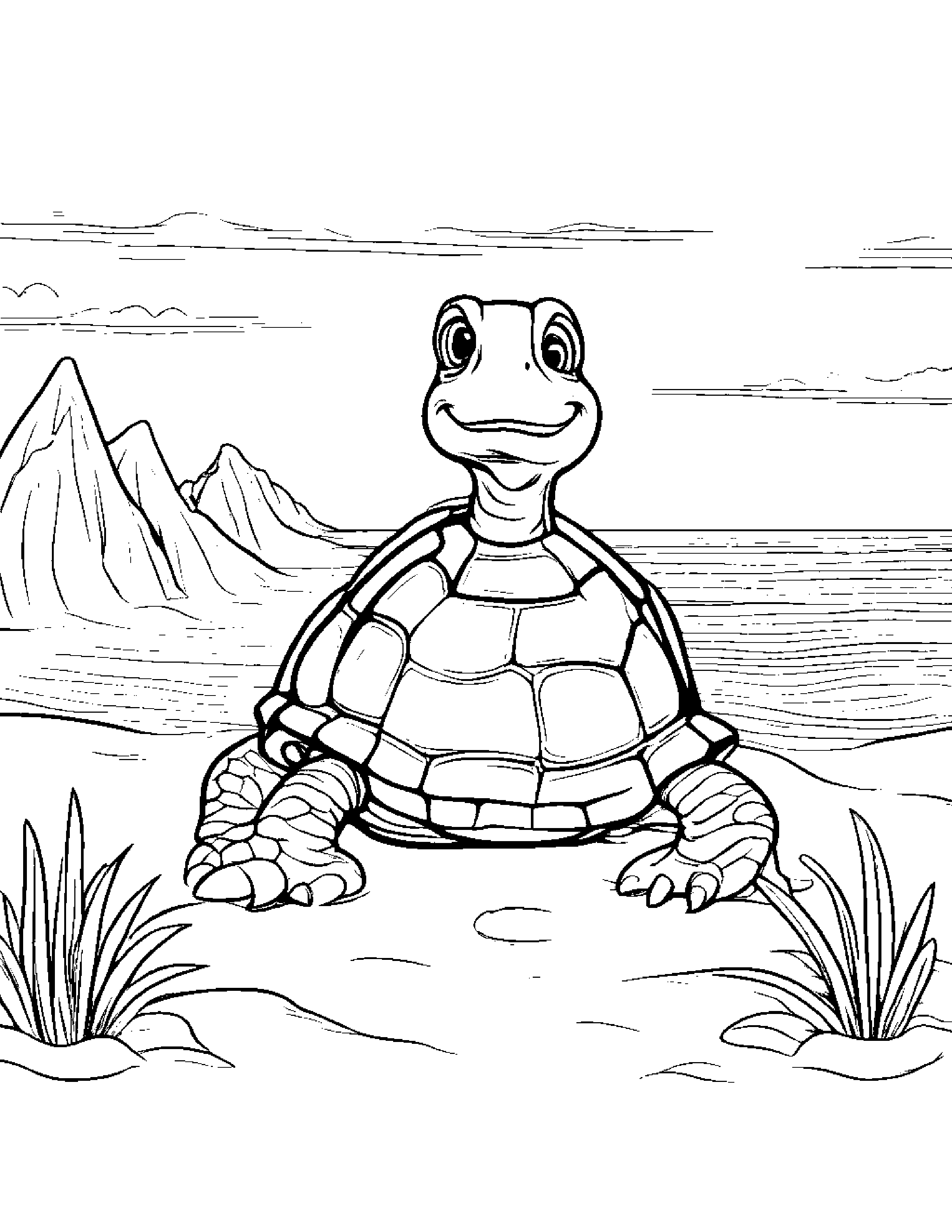 Turtle Hatchling Building A Sandcastle Coloring Page (Free Printable PDF)