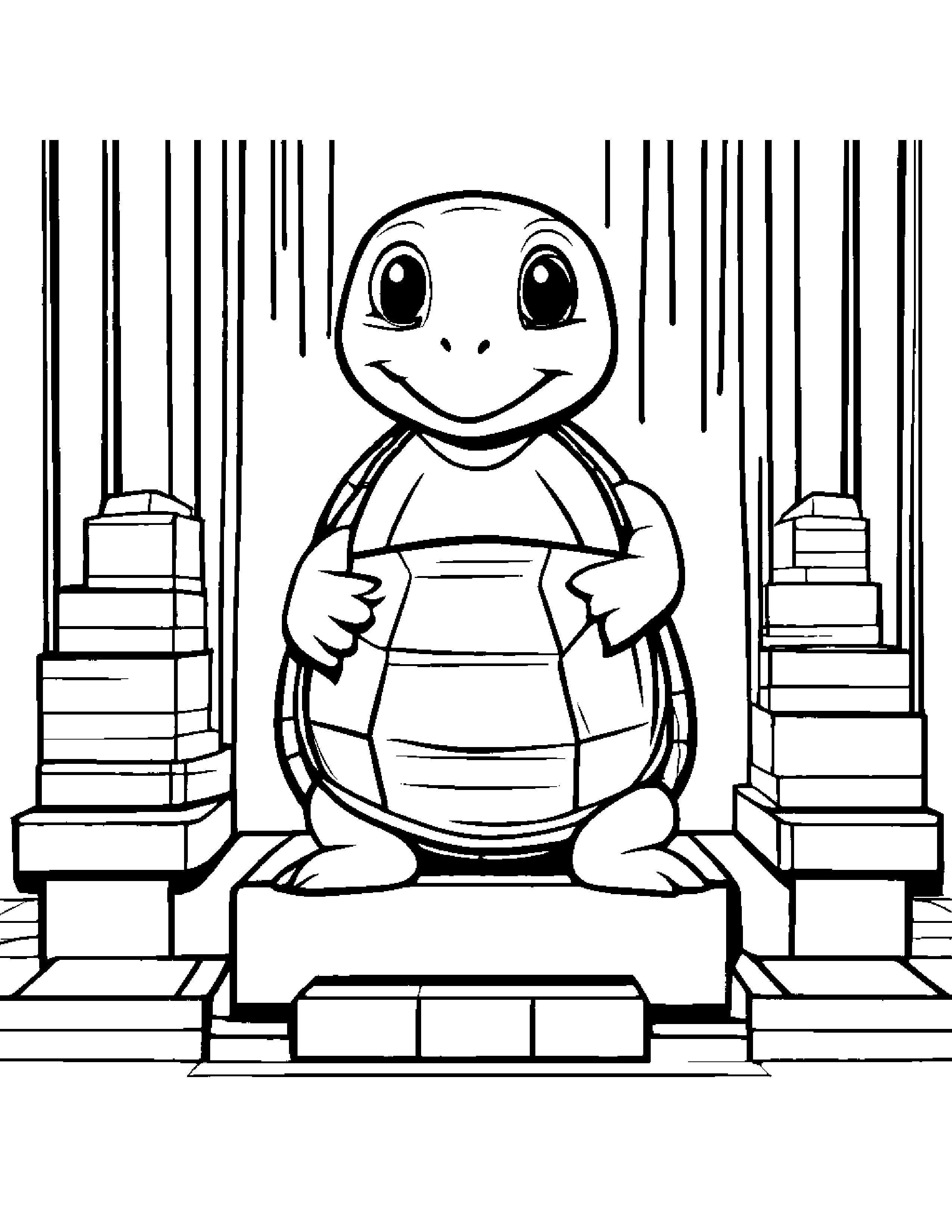 Turtle Hatchling Stacking Blocks On A Music Stage #4 Coloring Page (Free Printable PDF)