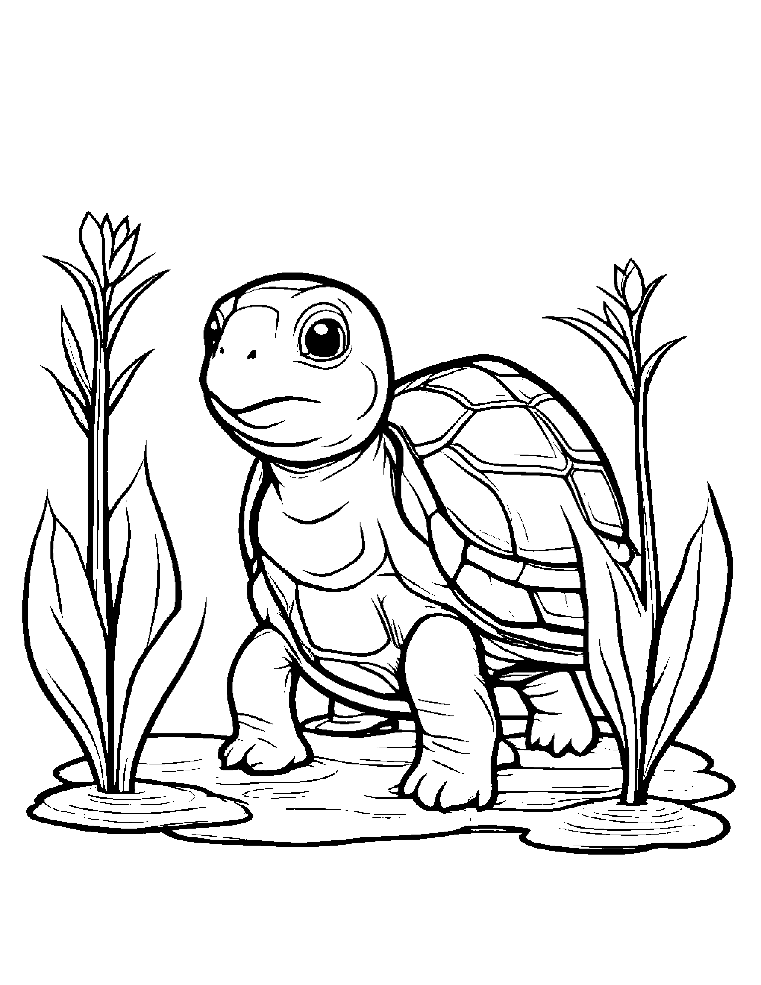 Turtle Hatchling Watering A Plant #3 Coloring Page (Free Printable PDF)
