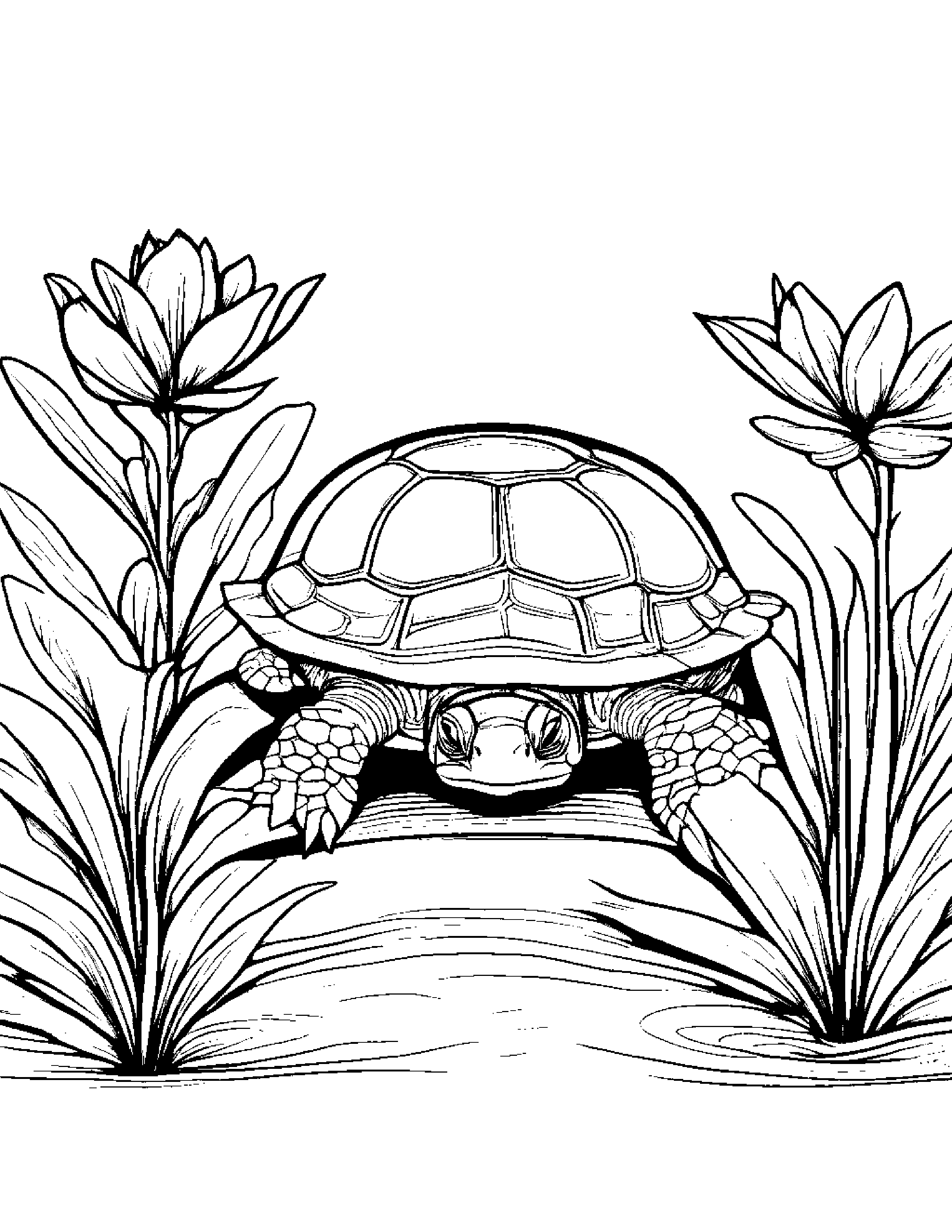Turtle Hatchling Watering A Plant #5 Coloring Page (Free Printable PDF)