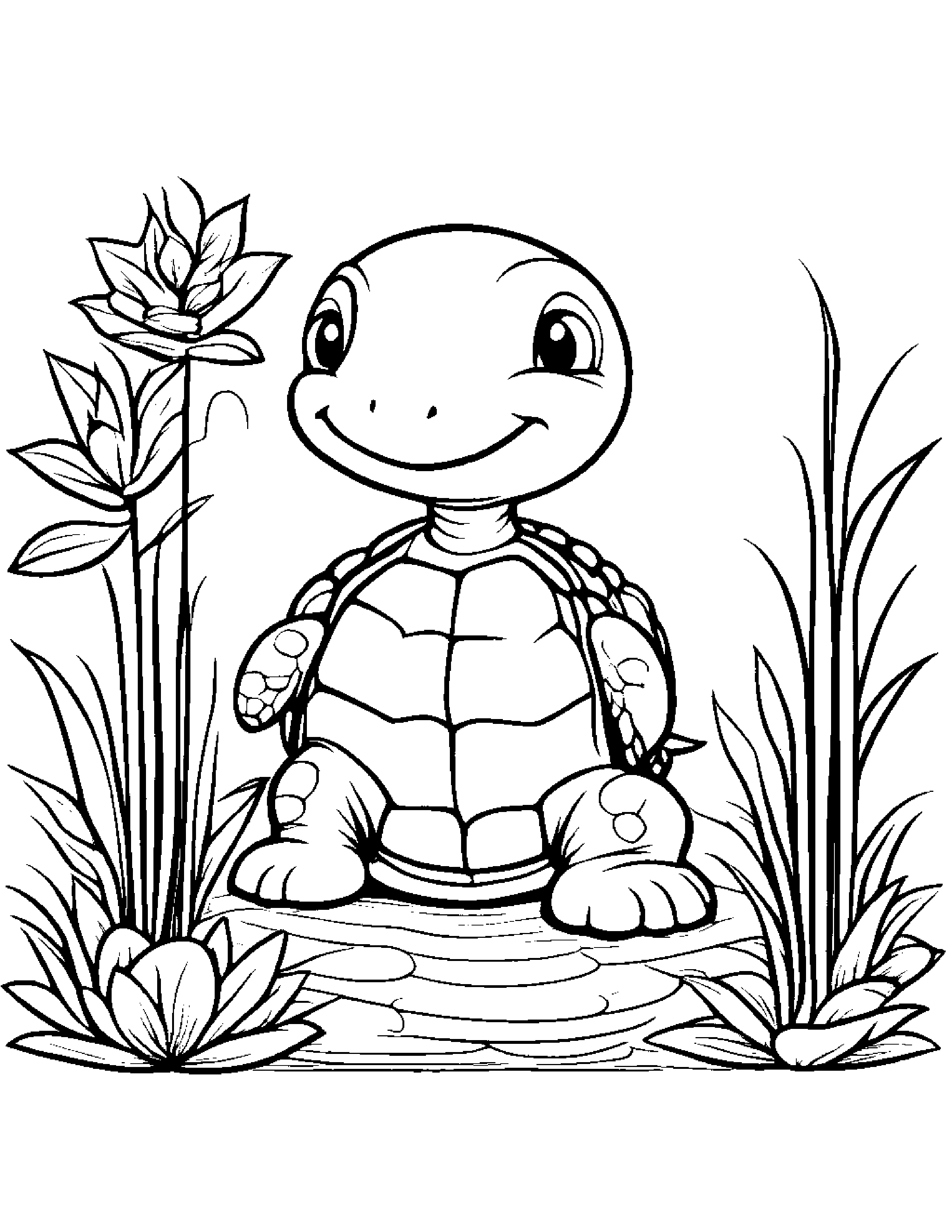Turtle Hatchling Watering A Plant Coloring Page (Free Printable PDF)