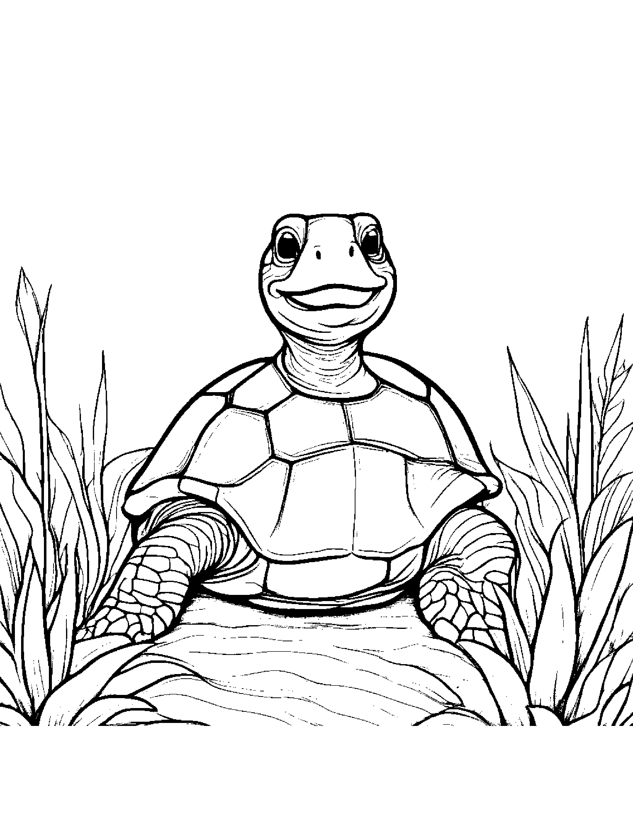 Turtle Hatchling With A Friendly Star #2 Coloring Page (Free Printable PDF)