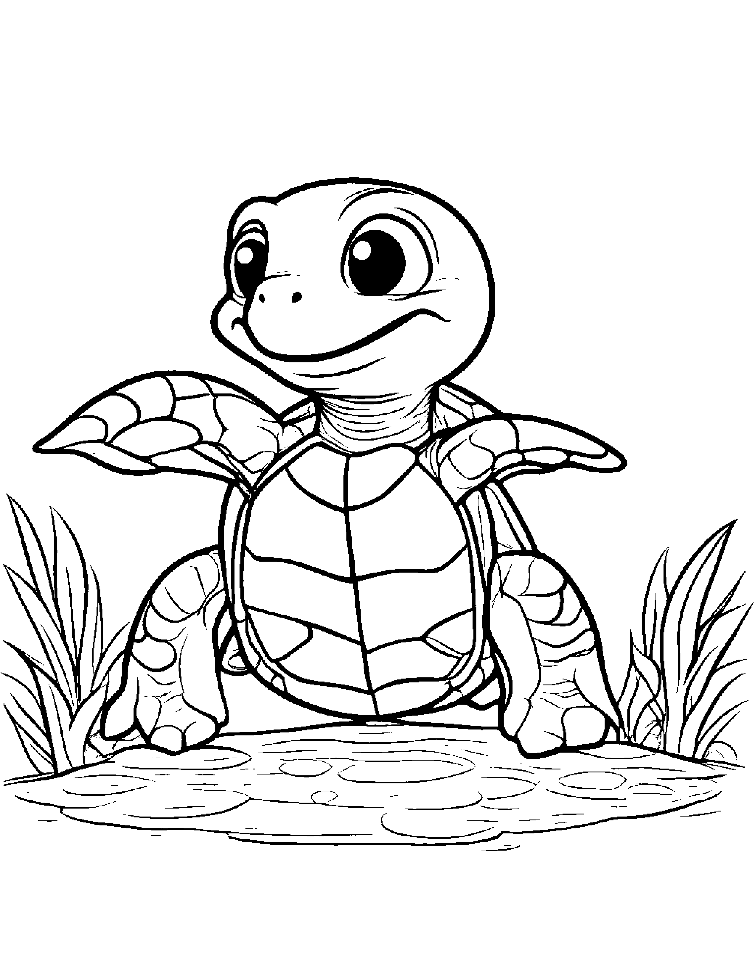Turtle Hatchling With A Friendly Star #3 Coloring Page (Free Printable PDF)