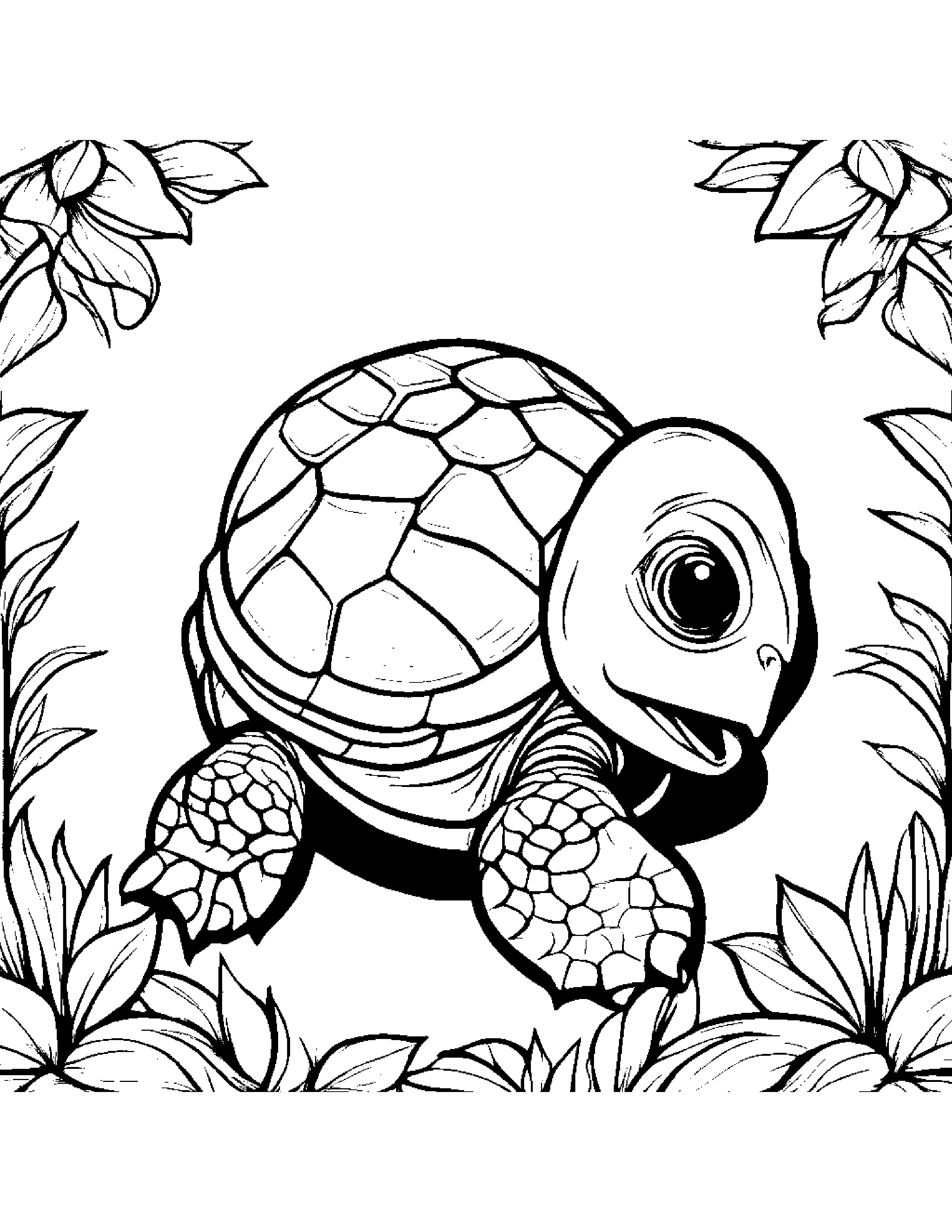 Turtle Hatchling With A Friendly Star Coloring Page (Free Printable PDF)