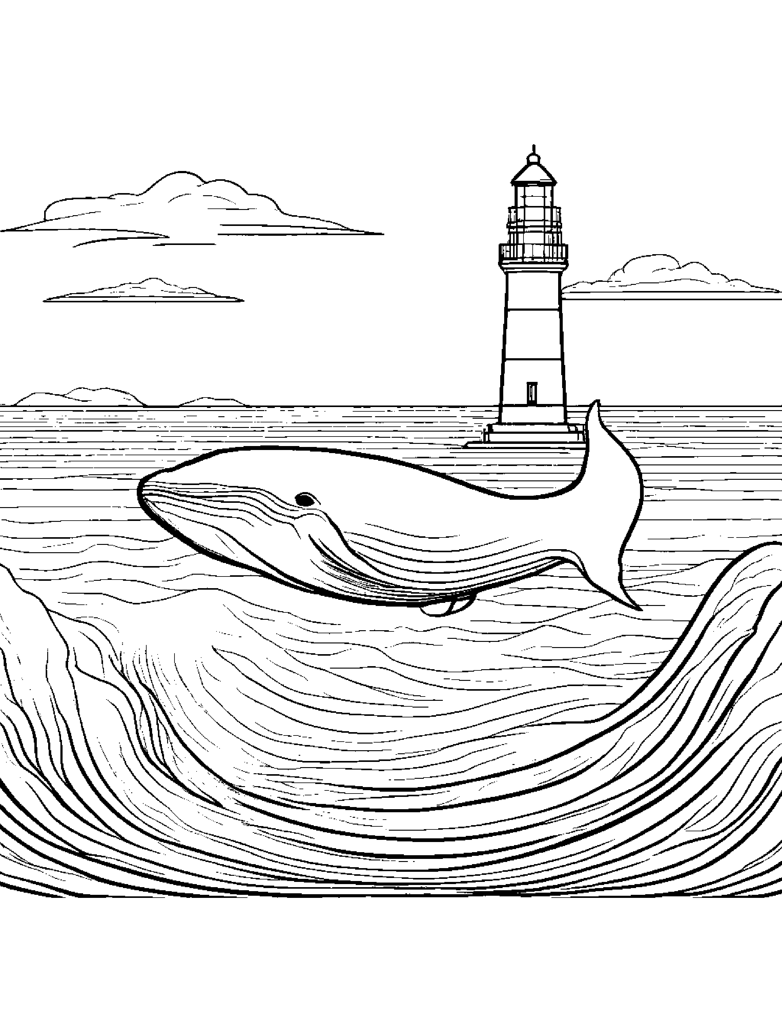 Whale Calf Coloring Near A Lighthouse #3 Coloring Page (Free Printable PDF)