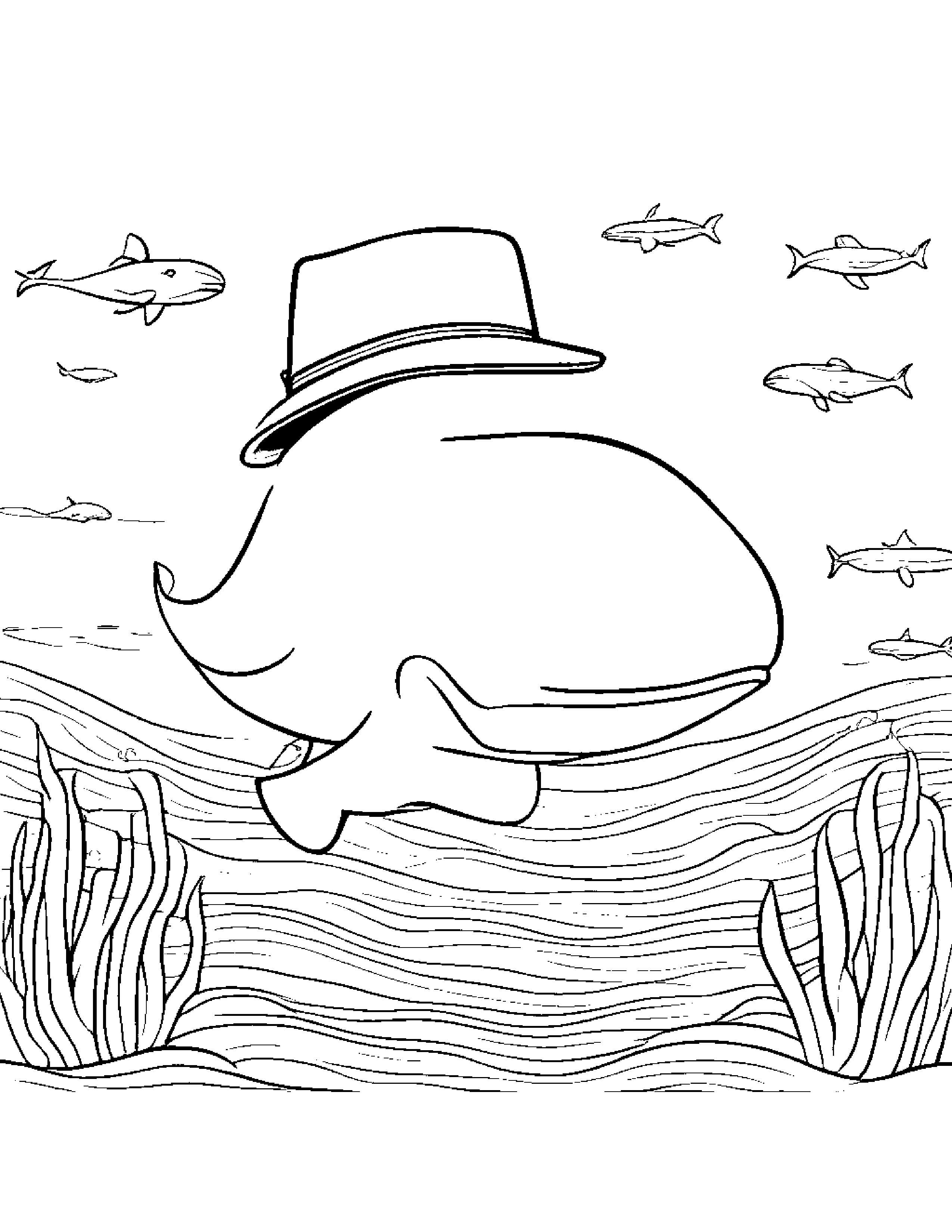 Whale Calf With A Cute Hat #2 Coloring Page (Free Printable PDF)